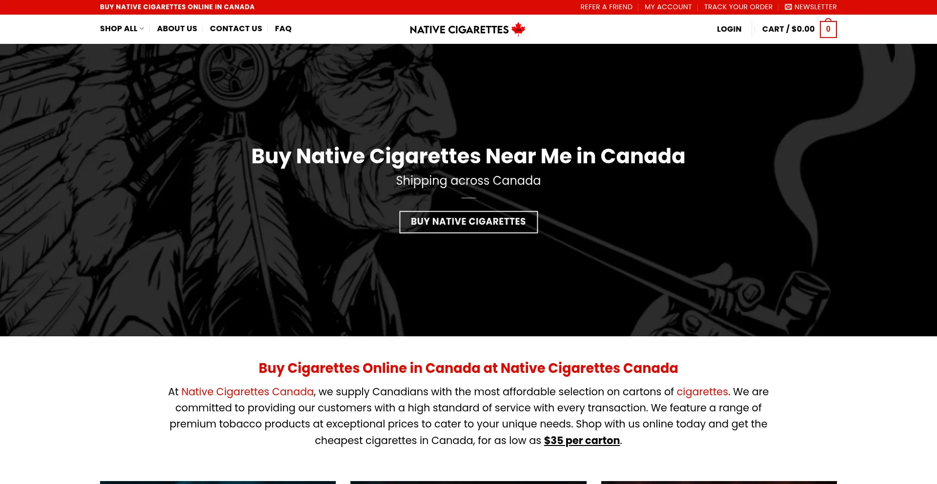 Website screenshot of Nativecigarettescanada.co