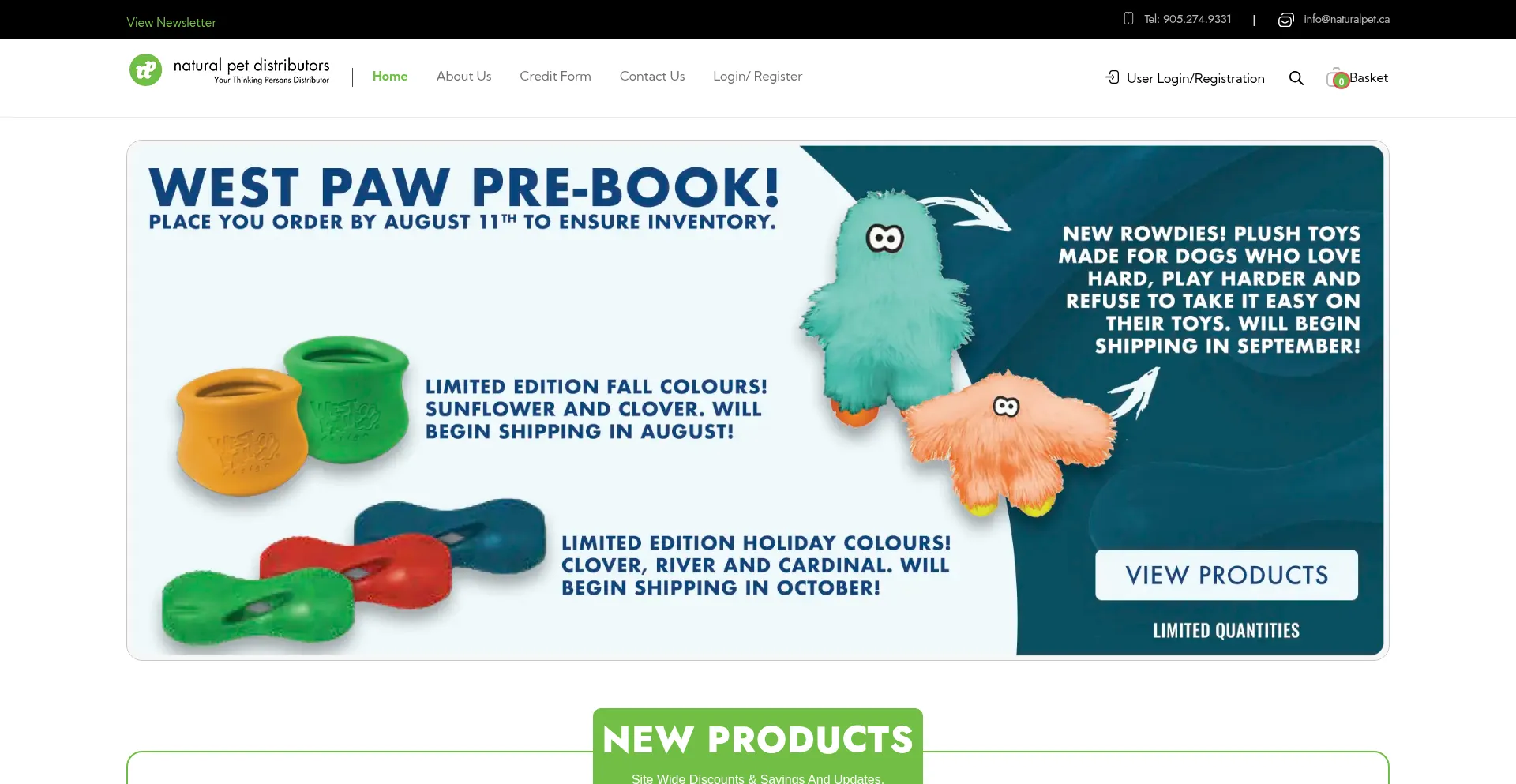 Website screenshot of Naturalpetdistributors.com