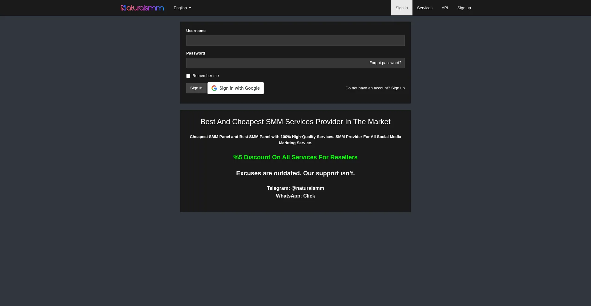 Website screenshot of Naturalsmm.com