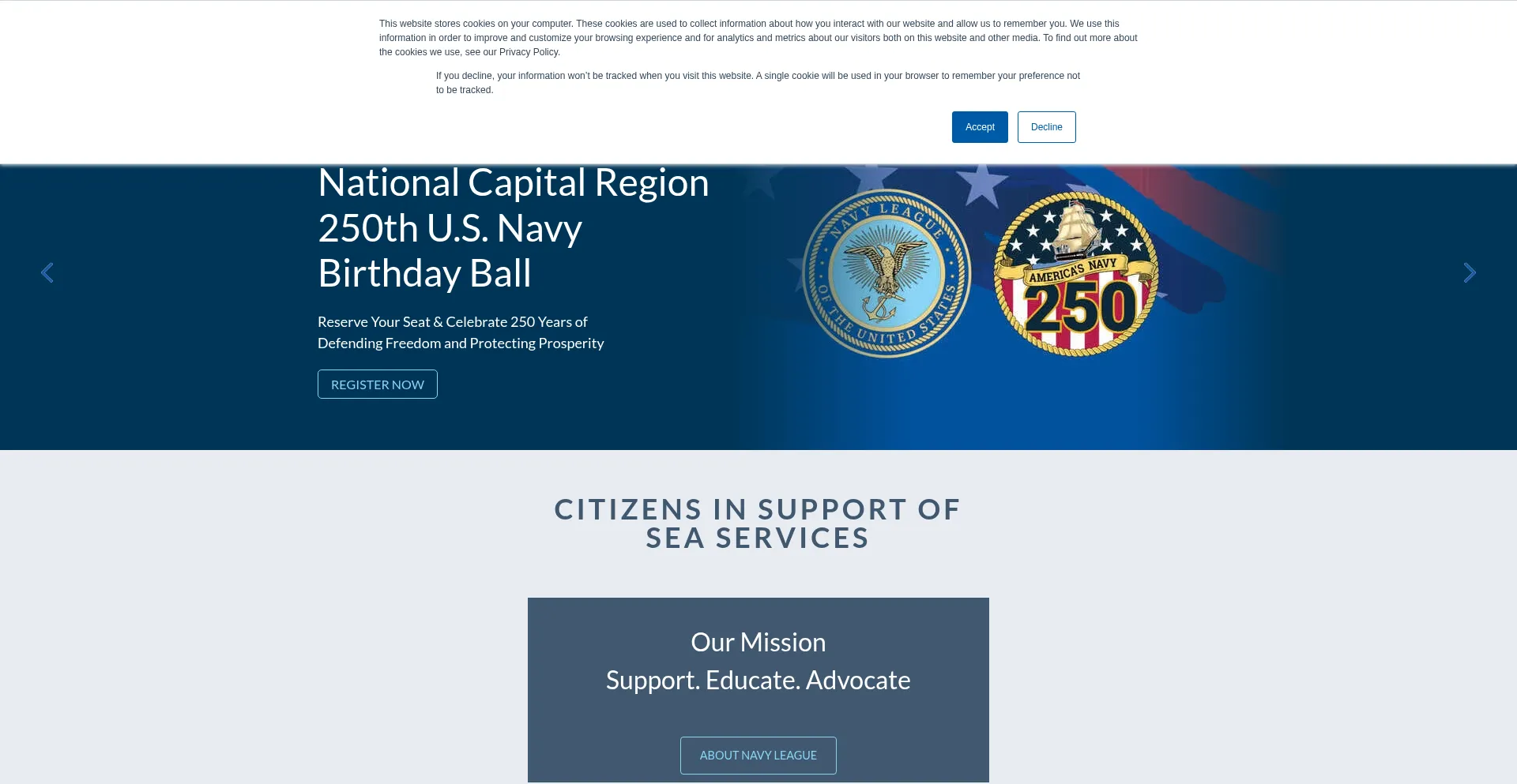 Website screenshot of Navyleague.org