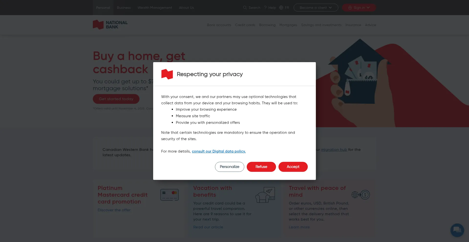 Website screenshot of Nbc.ca