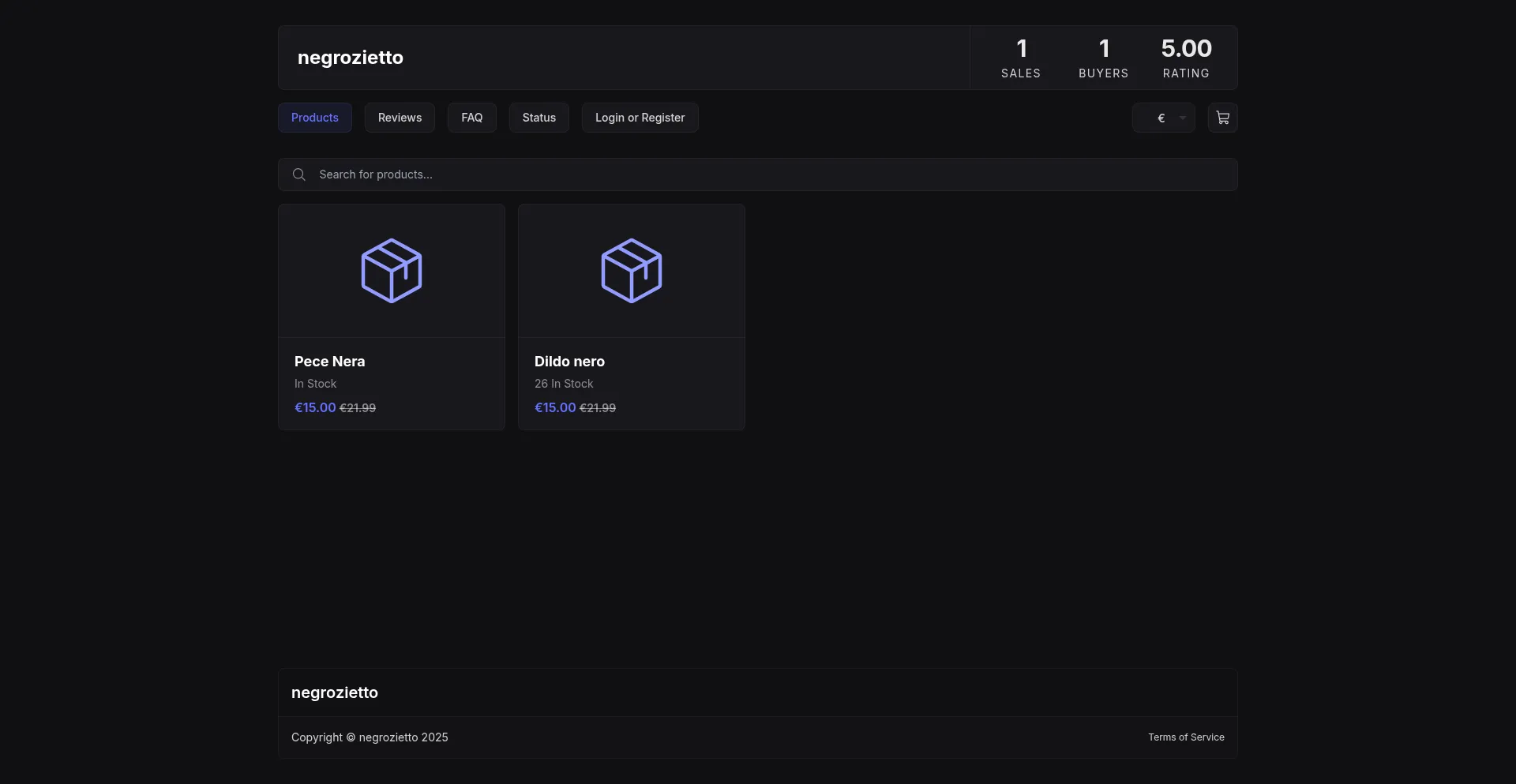 Website screenshot of Negrozio.mysellauth.com