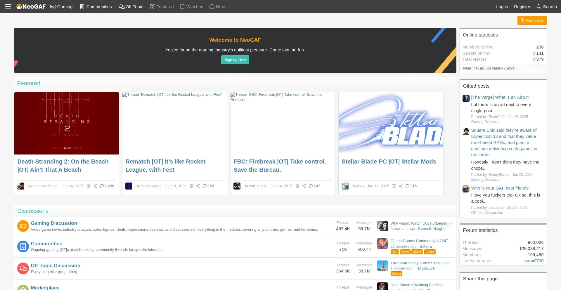 Website screenshot of Neogaf.com