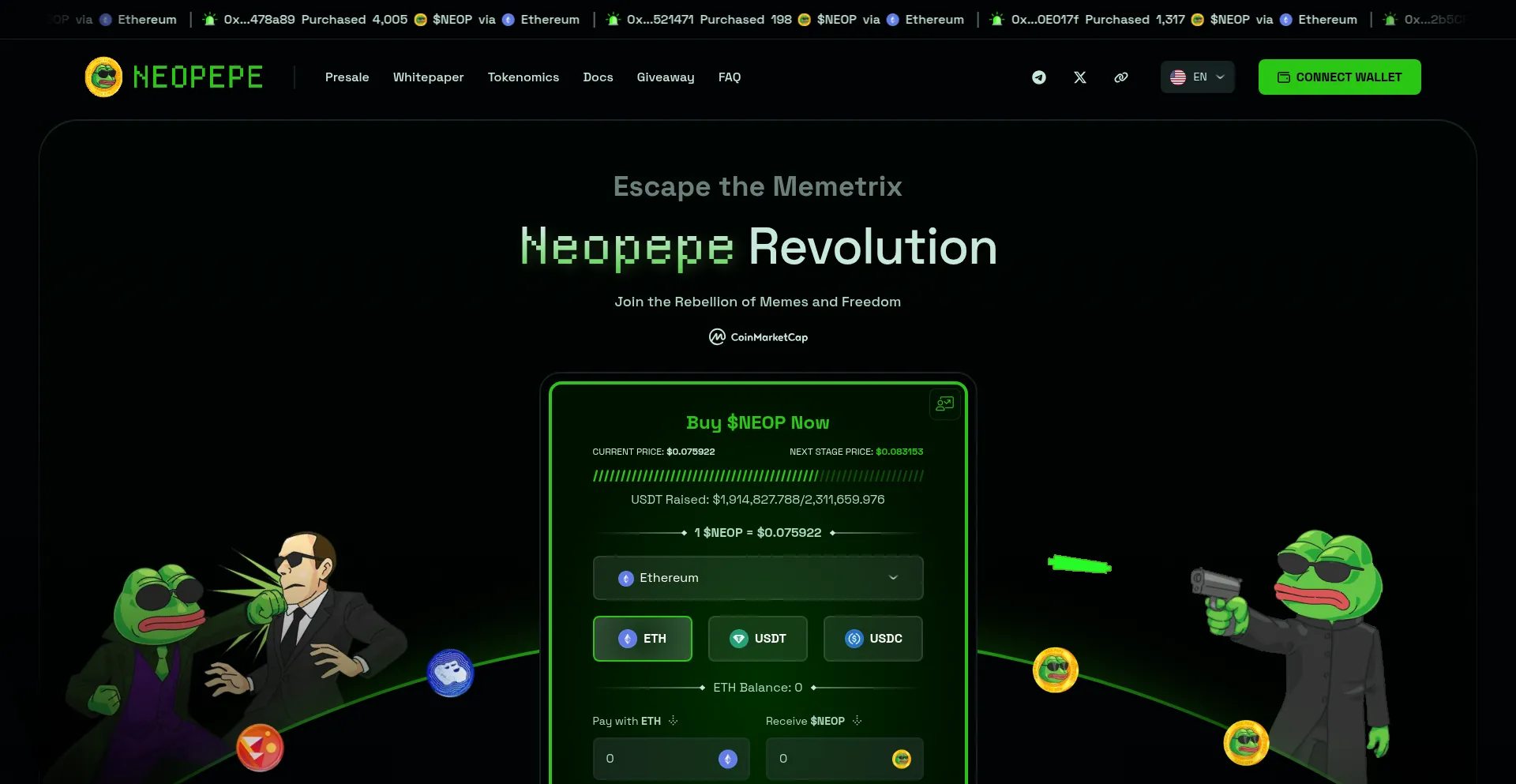 Website screenshot of Neopepe.ai