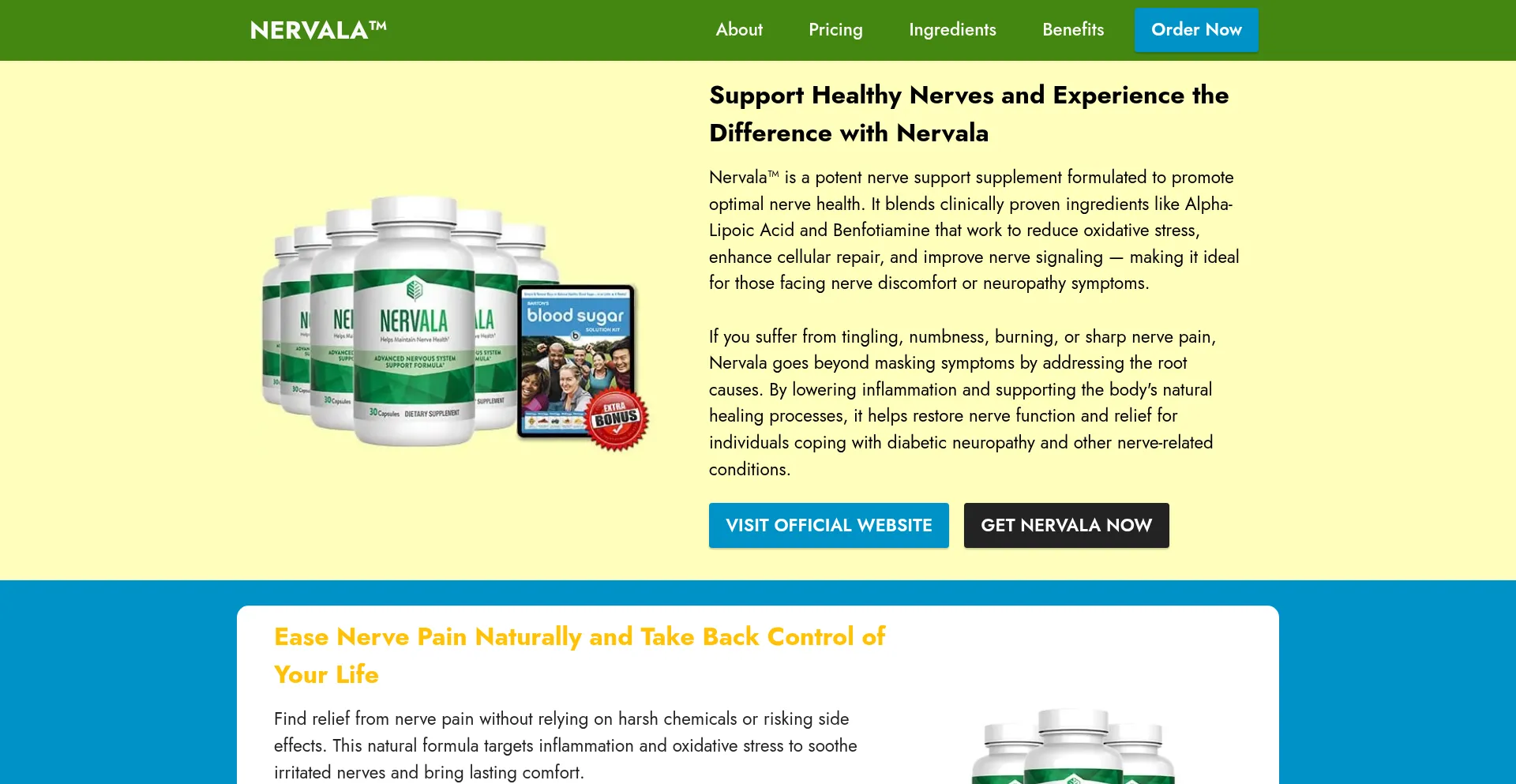 Website screenshot of Nervaala.com