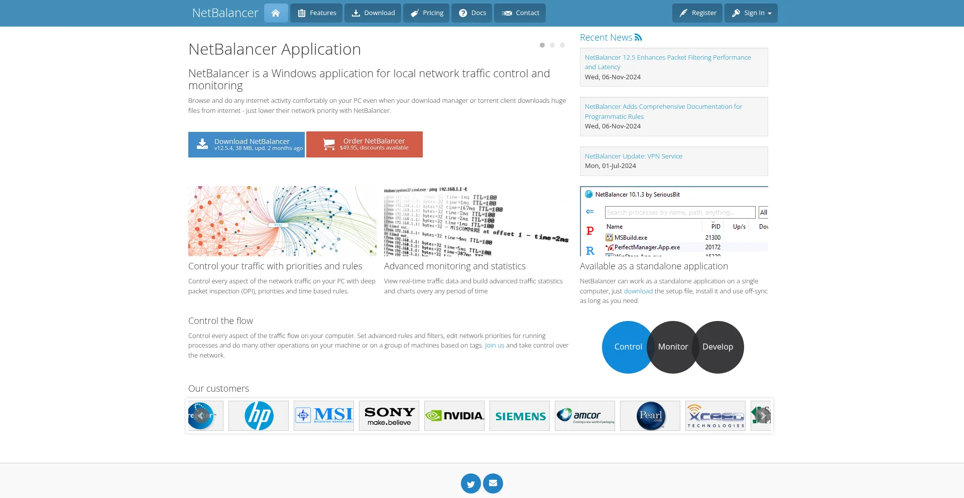 Website screenshot of Netbalancer.com