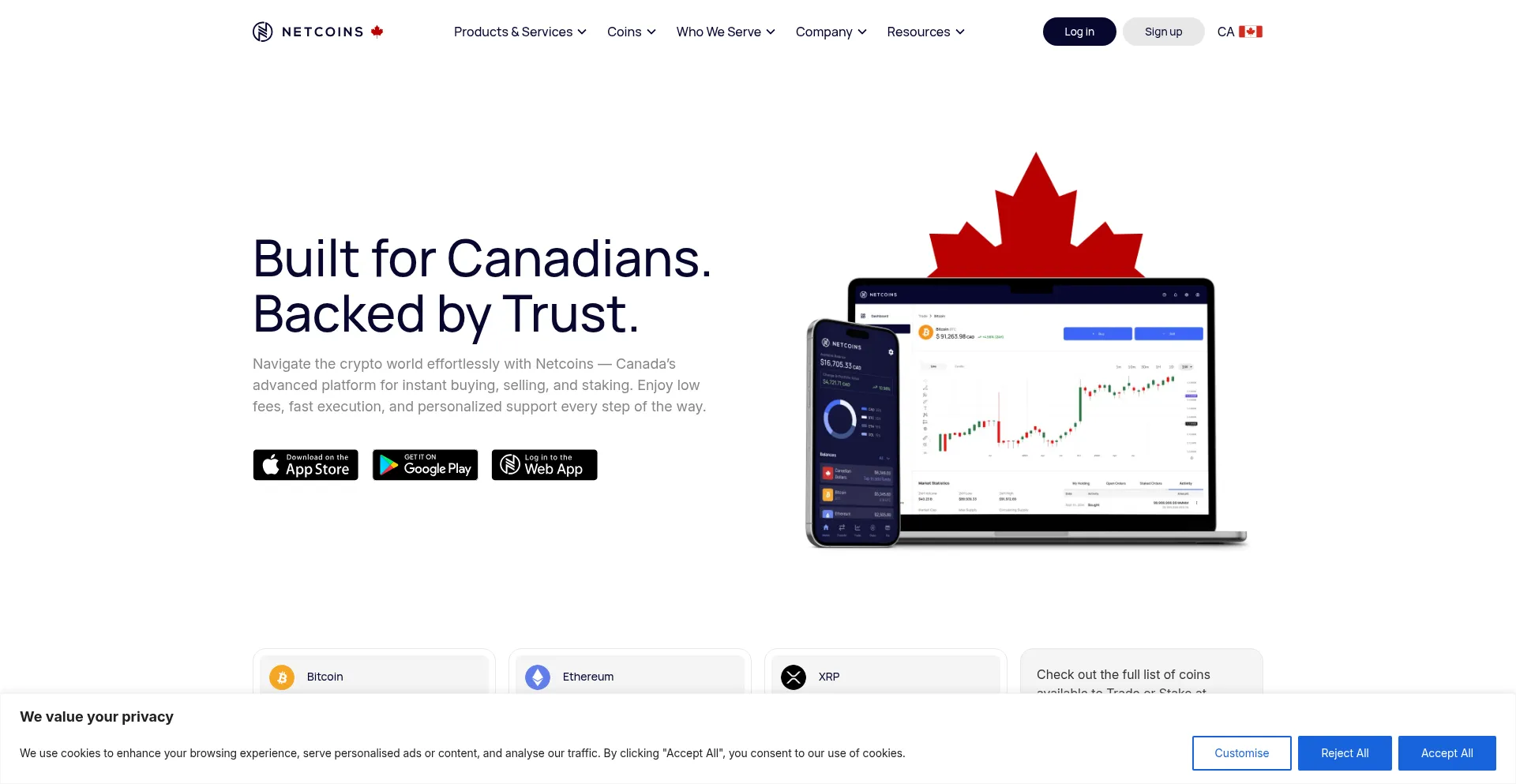 Website screenshot of Netcoins.com