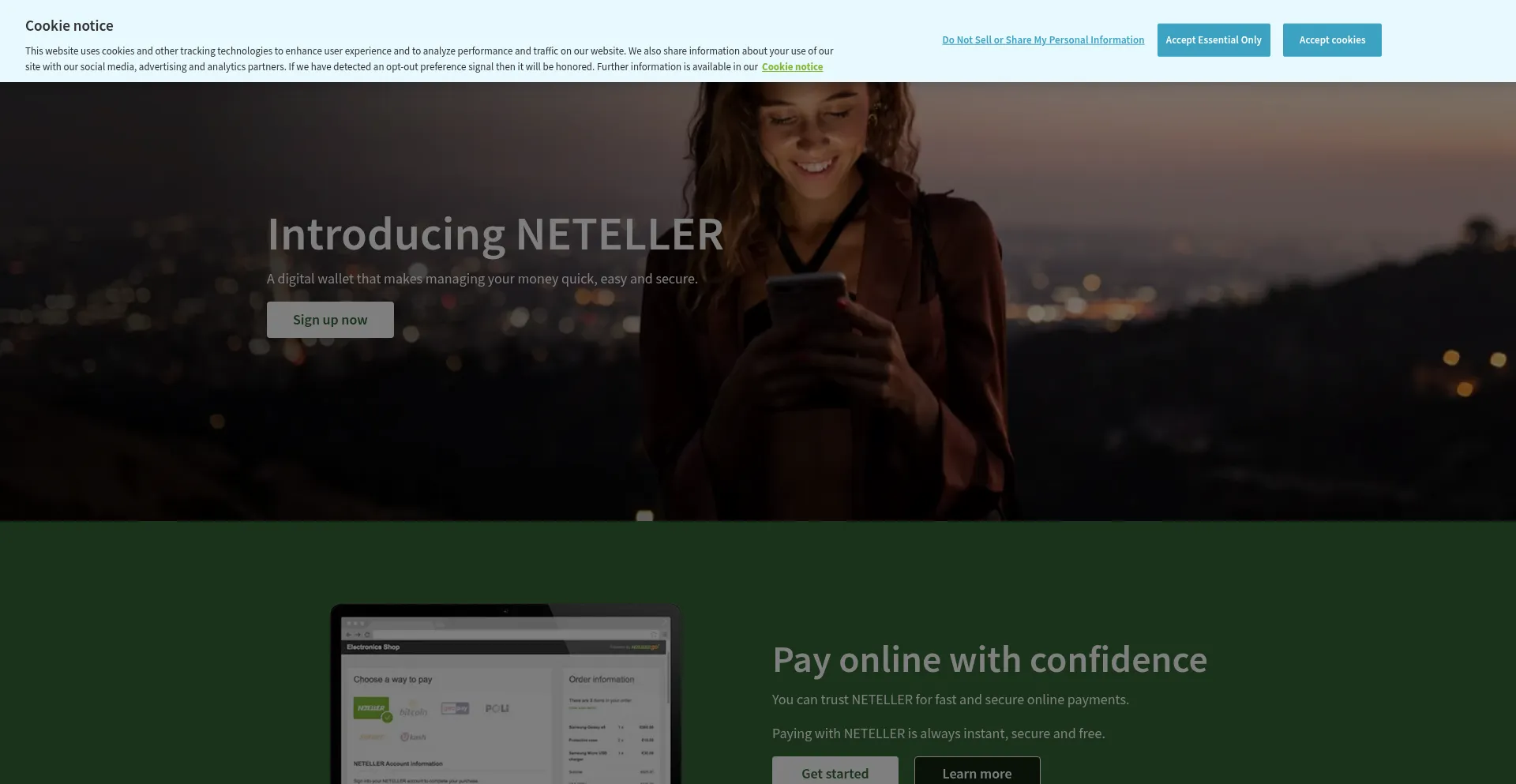 Website screenshot of Neteller.com
