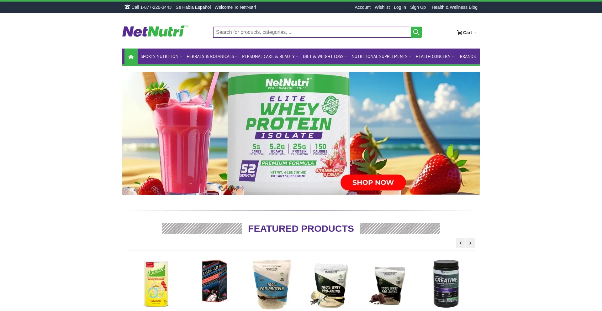 Website screenshot of Netnutri.com