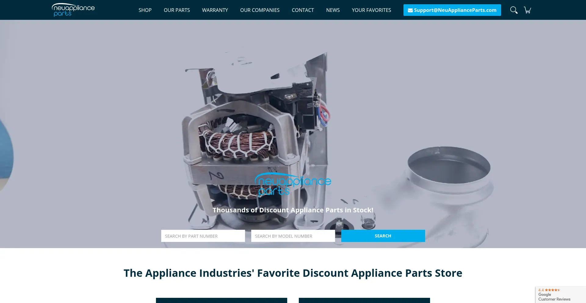 Website screenshot of Neuapplianceparts.com