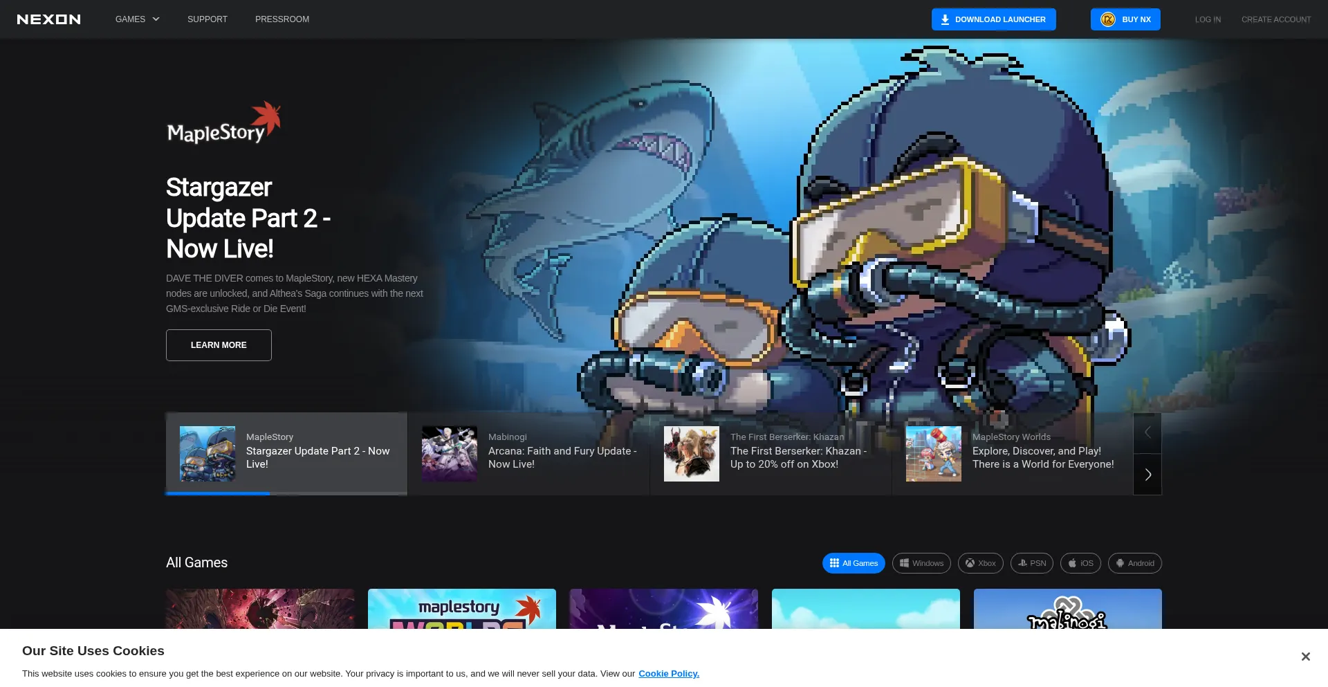 Website screenshot of Nexon.com