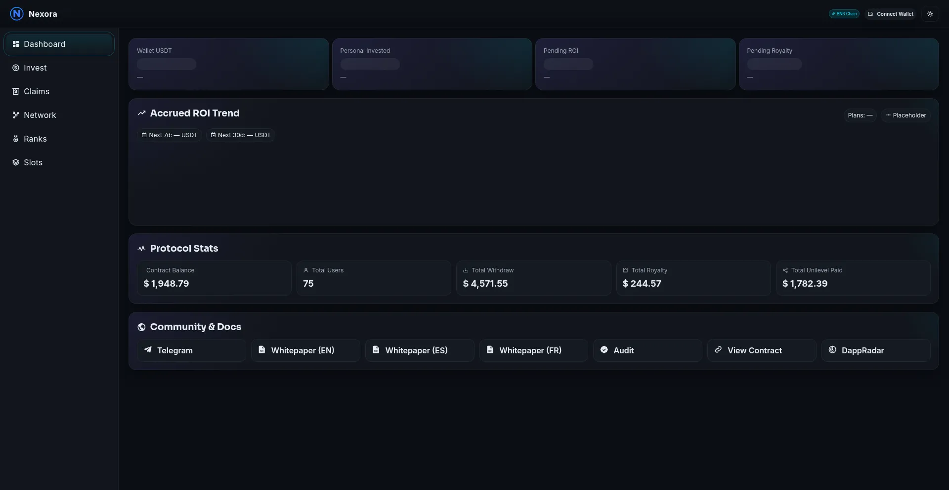 Website screenshot of Nexoraprotocol.com
