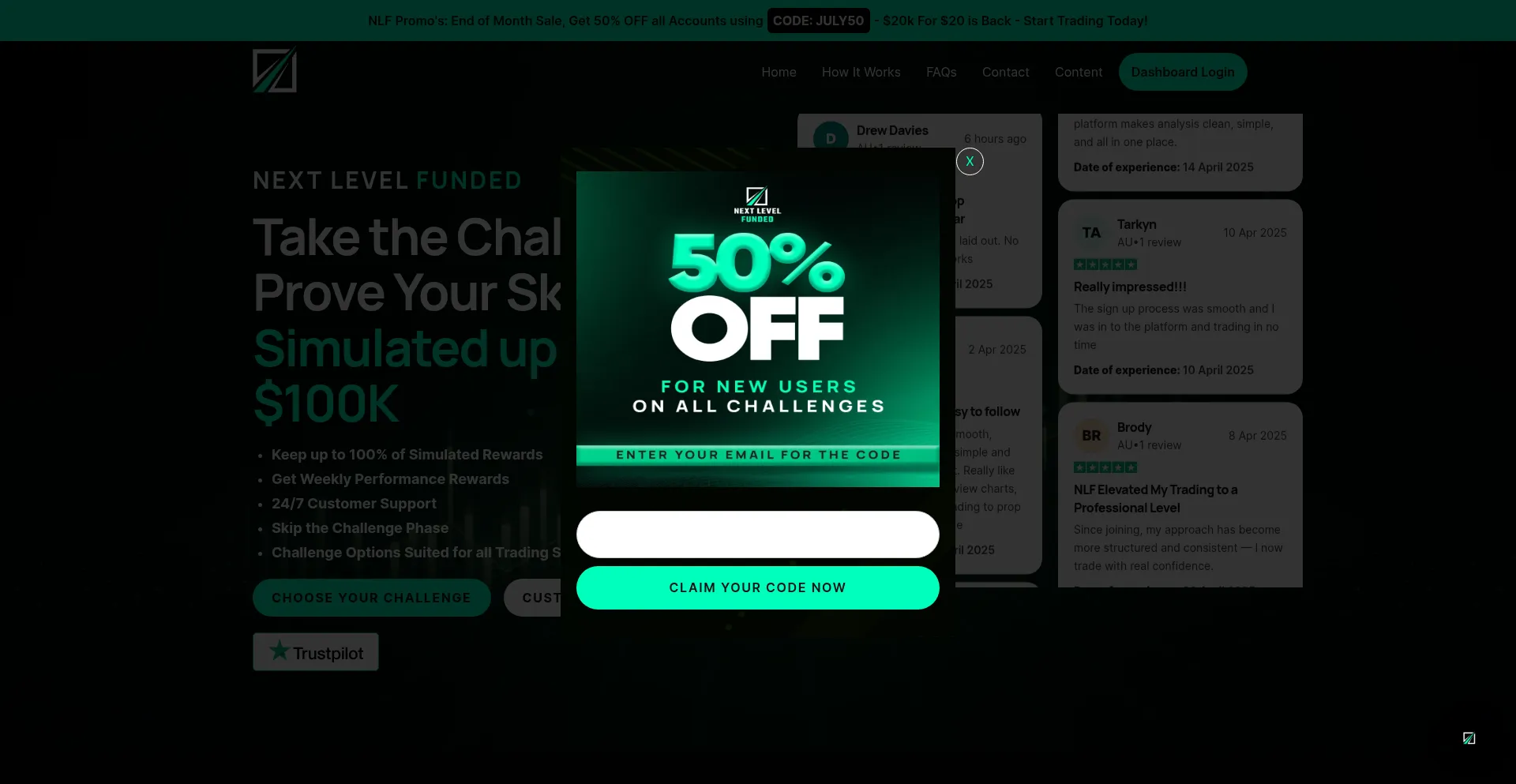 Website screenshot of Nextlevelfunded.com