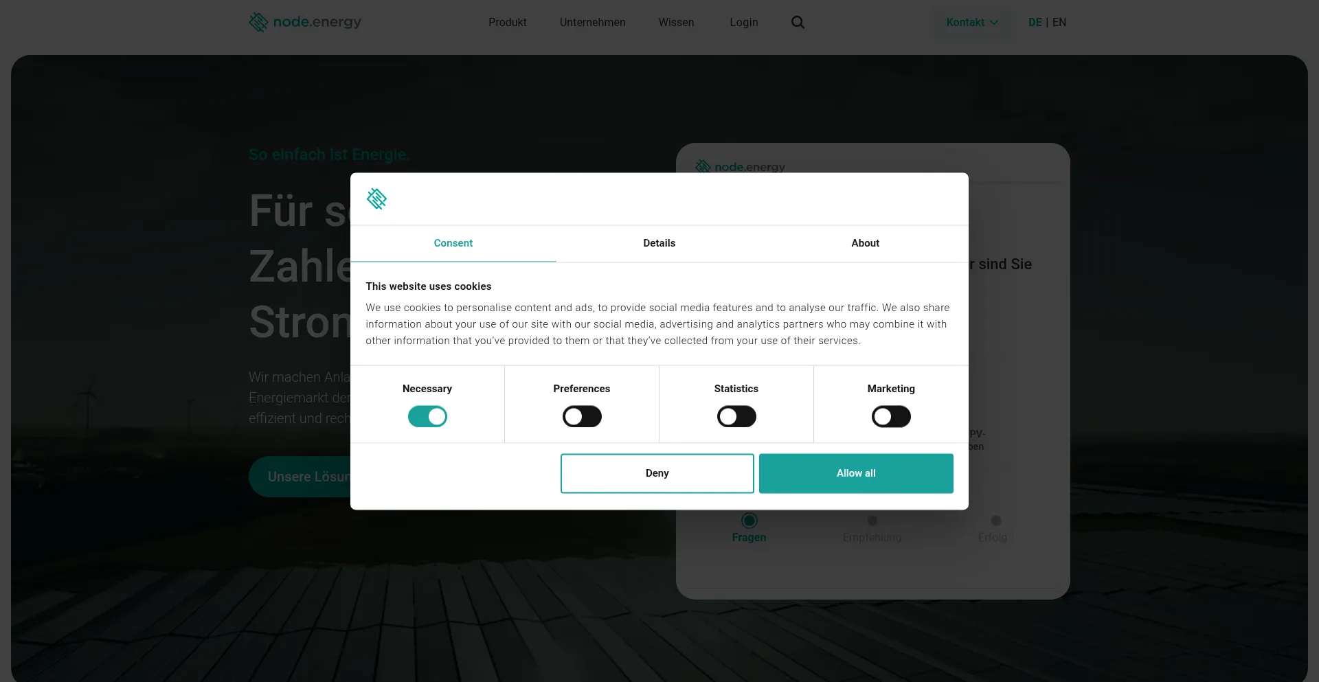Website screenshot of Node.energy