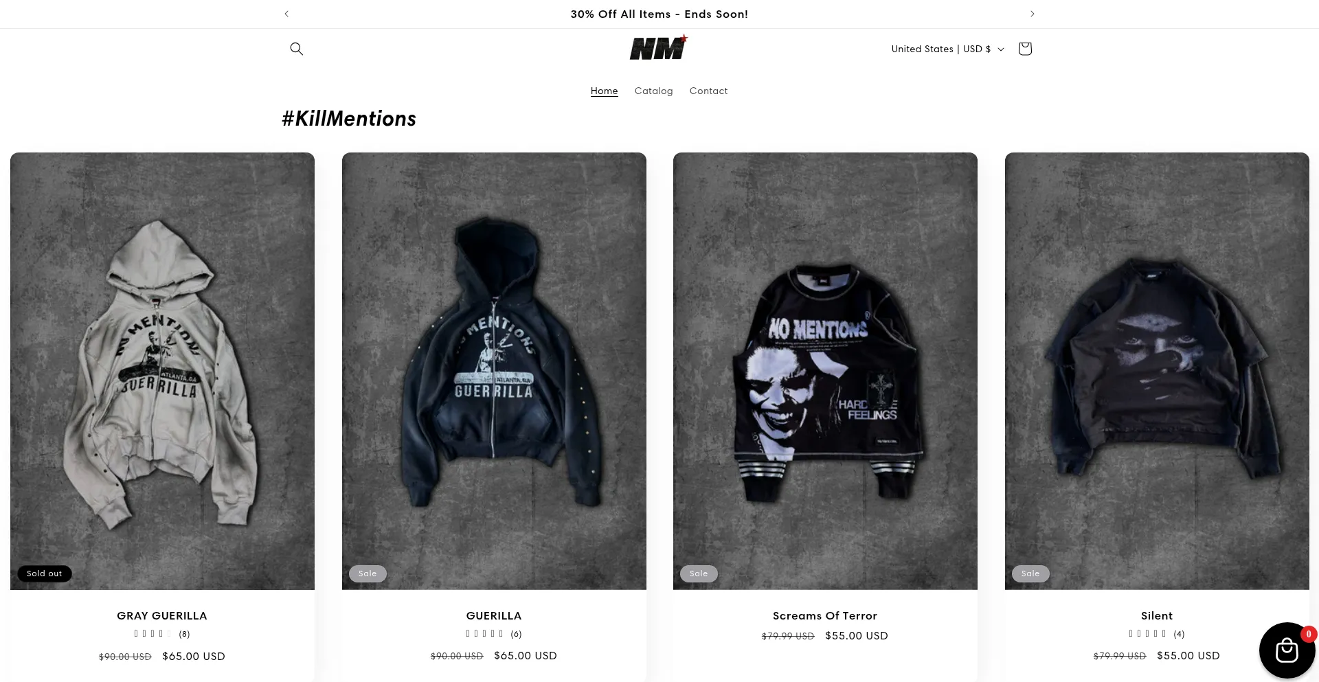 Website screenshot of Nomentions.shop