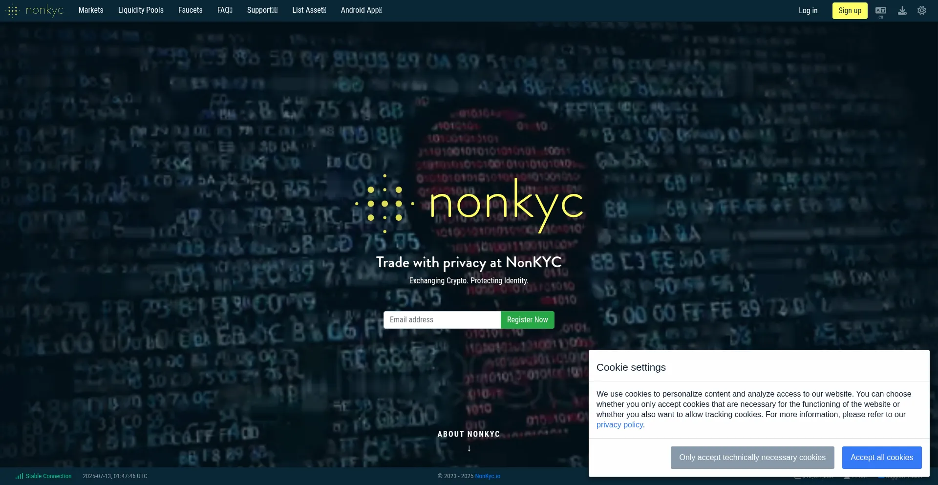 Website screenshot of Nonkyc.io
