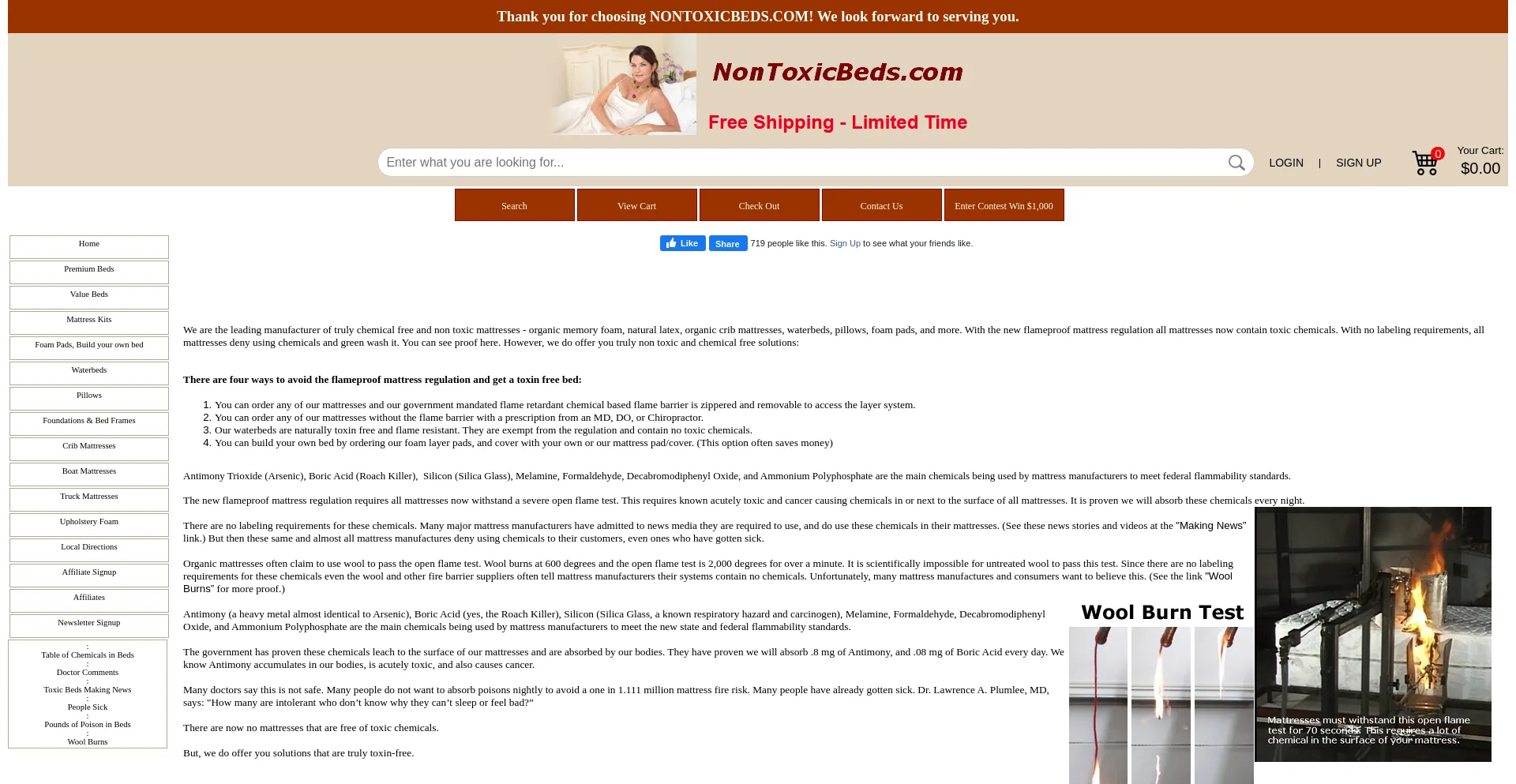 Website screenshot of Nontoxicbeds.com