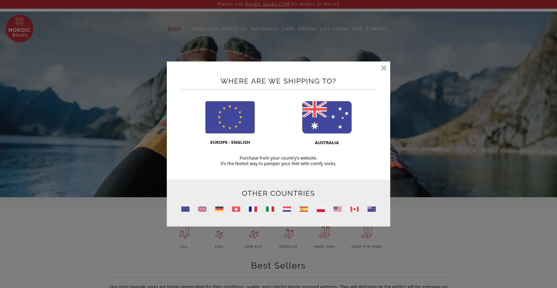 Website screenshot of Nordicsocks.com.au