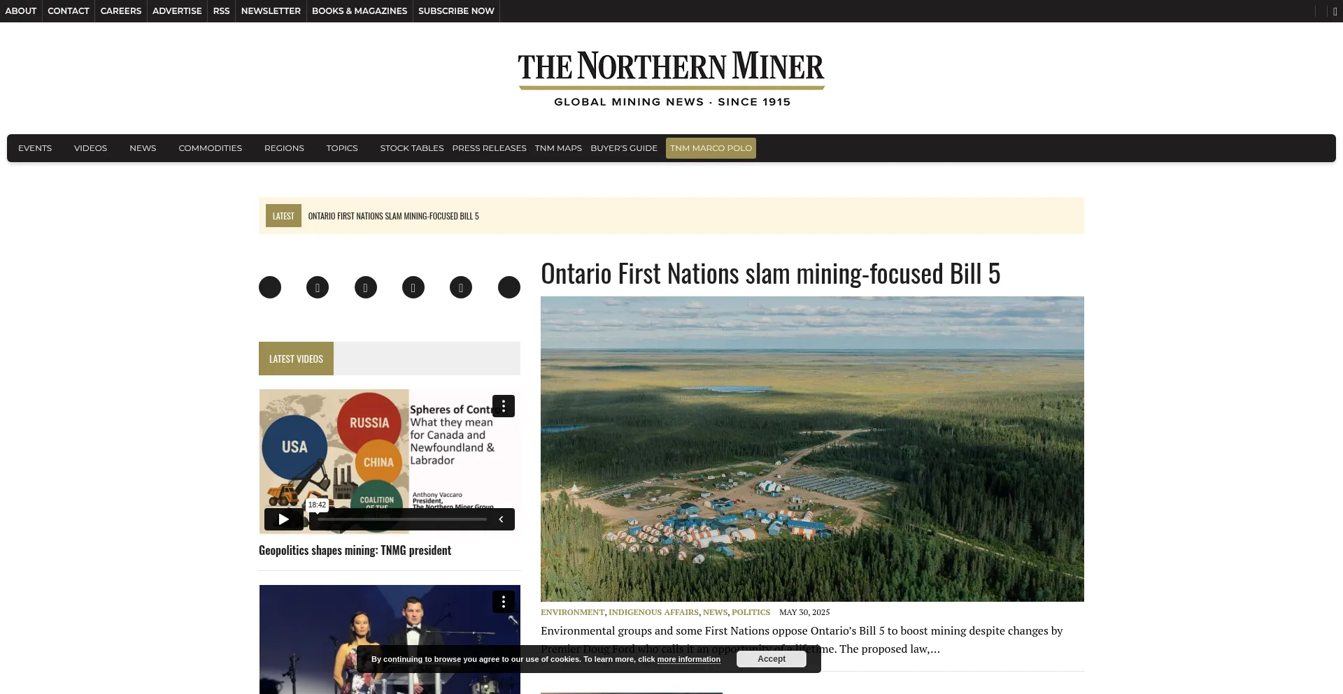 Website screenshot of Northernminer.com