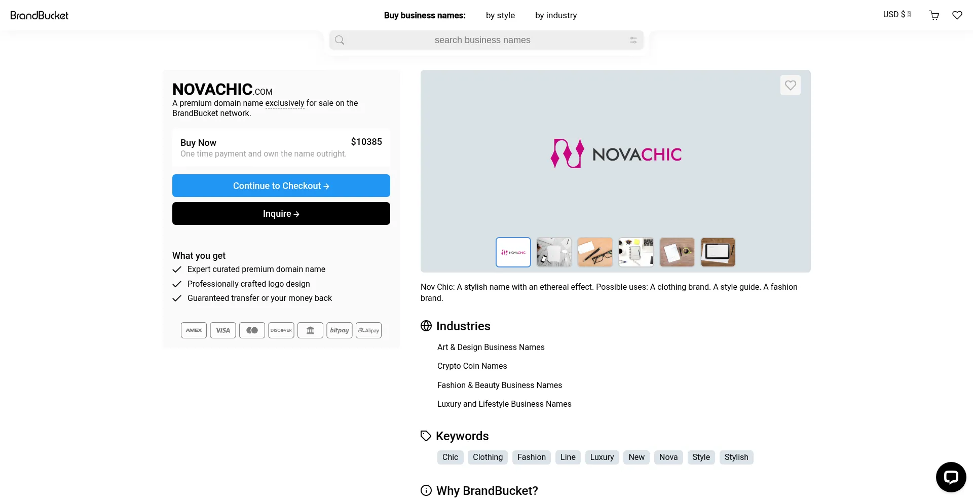 Website screenshot of Novachic.com
