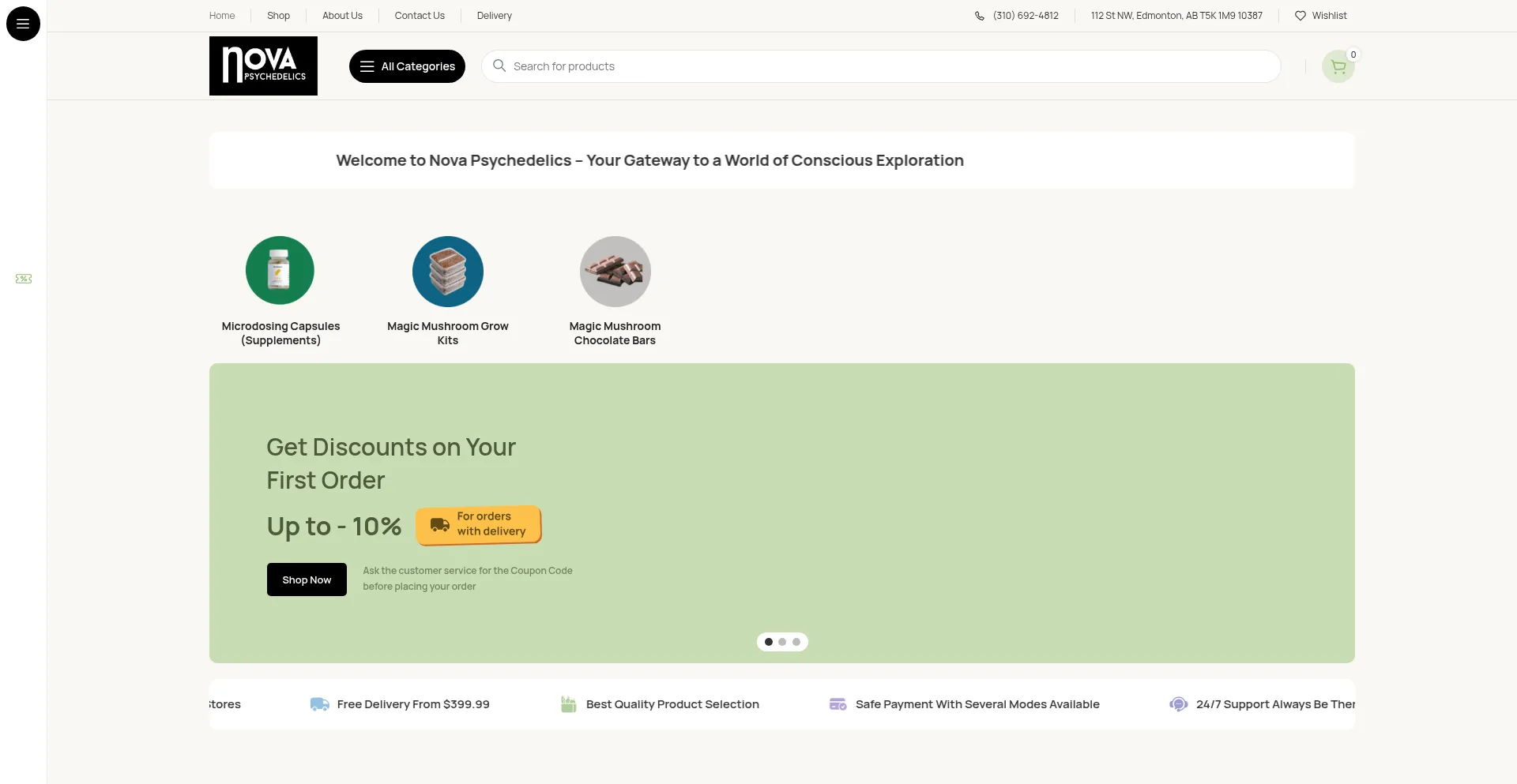 Website screenshot of Novapsychedelics.com