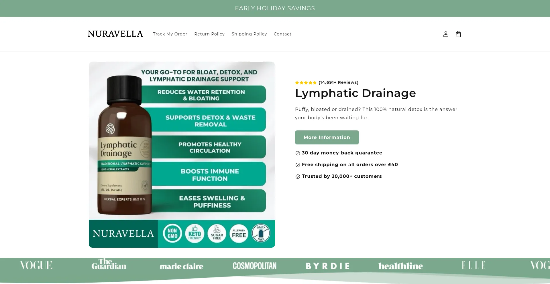 Website screenshot of Nuravella.com