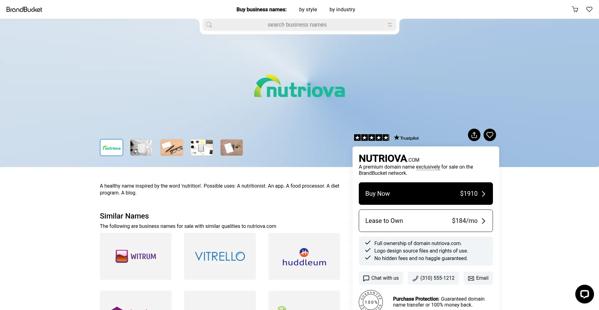 Website screenshot of Nutriova.com