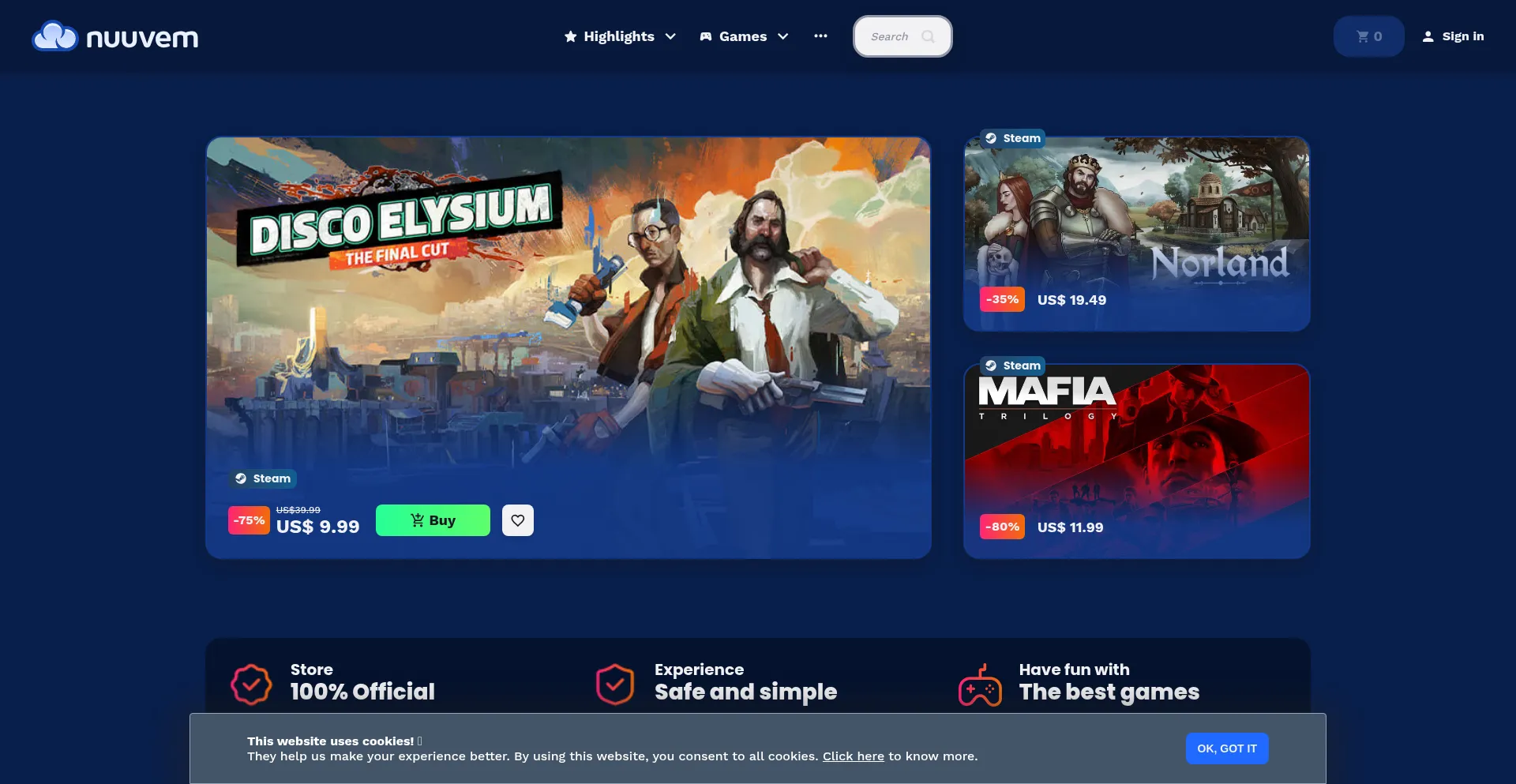 Website screenshot of Nuuvem.com
