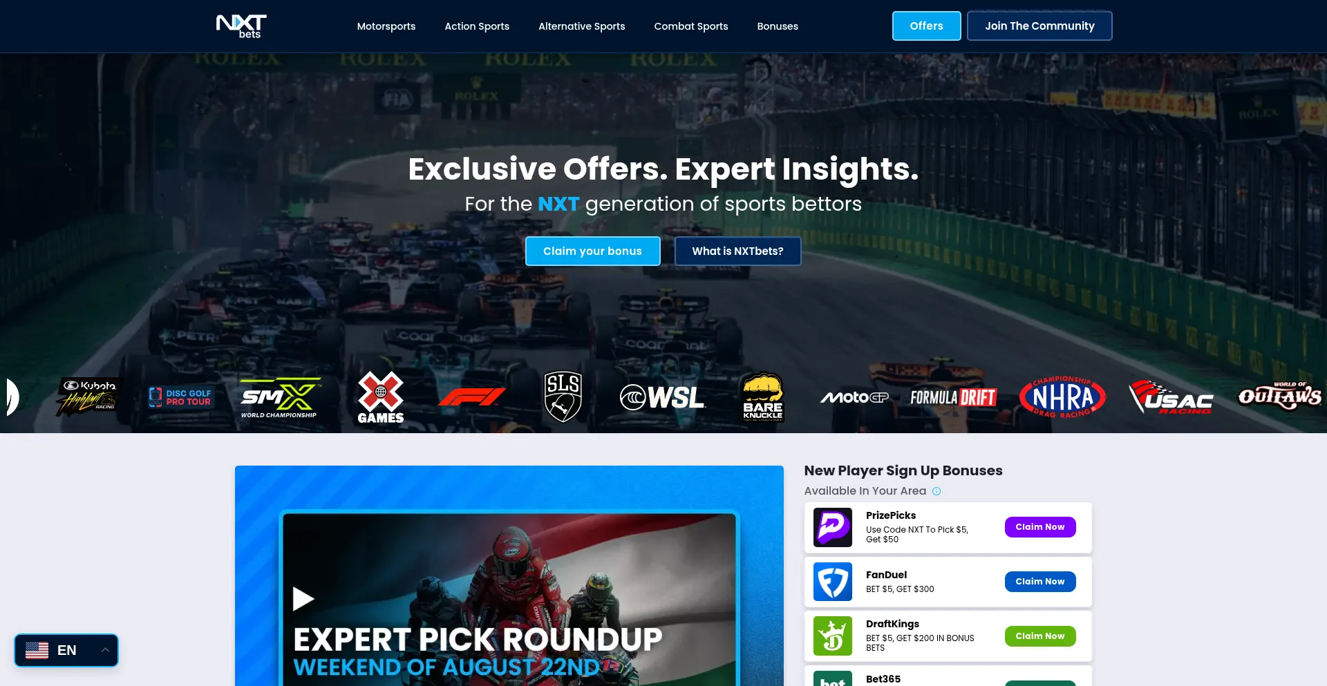 Website screenshot of Nxtbets.com