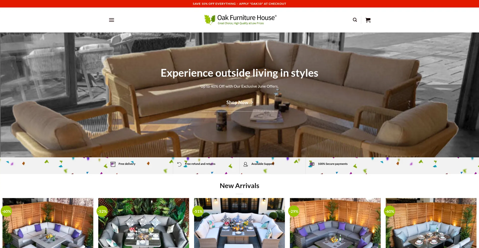 Website screenshot of Oakfurniturehouse.co