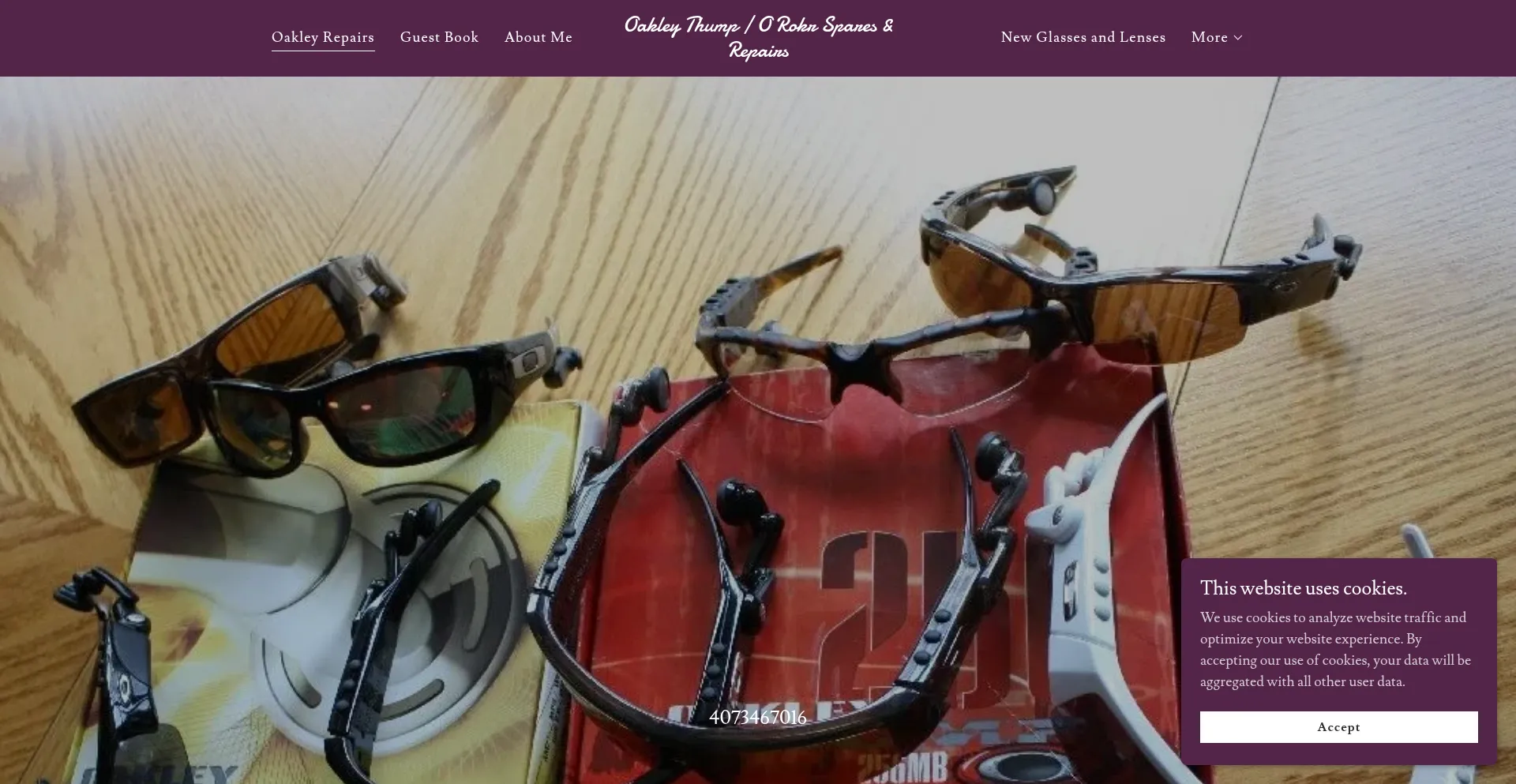 Website screenshot of Oakleythumprepair.com