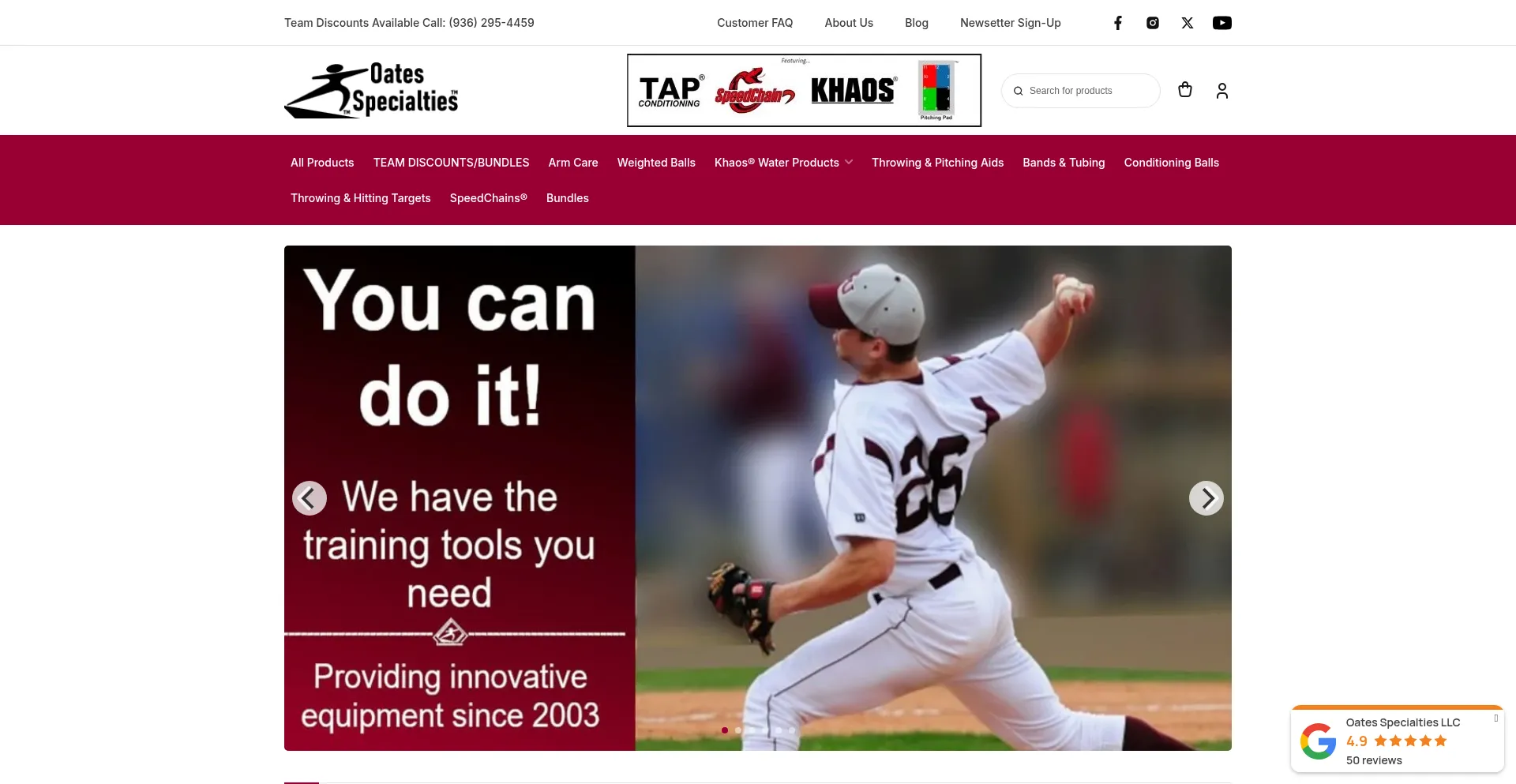 Website screenshot of Oatesspecialties.com