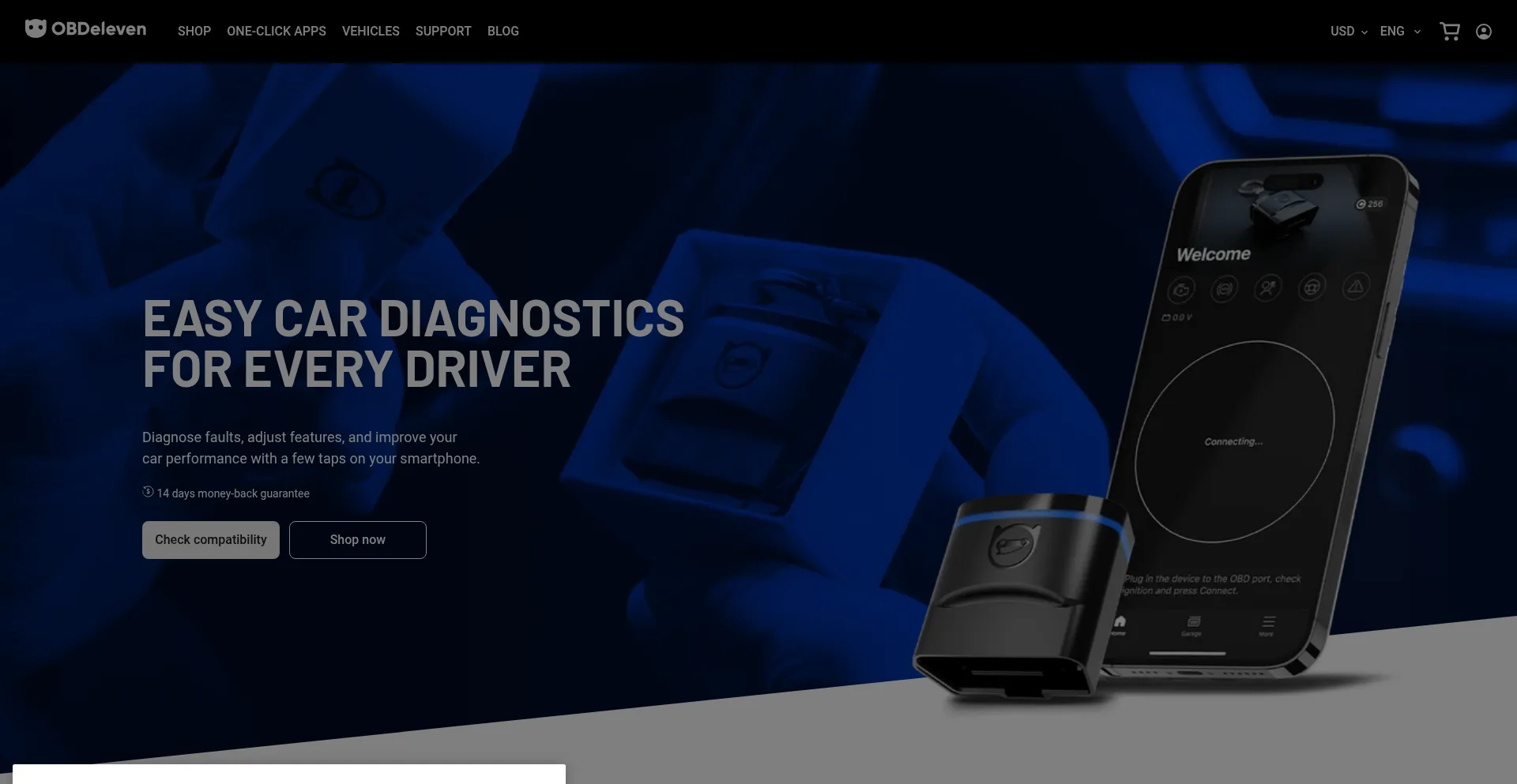 Website screenshot of Obdeleven.com
