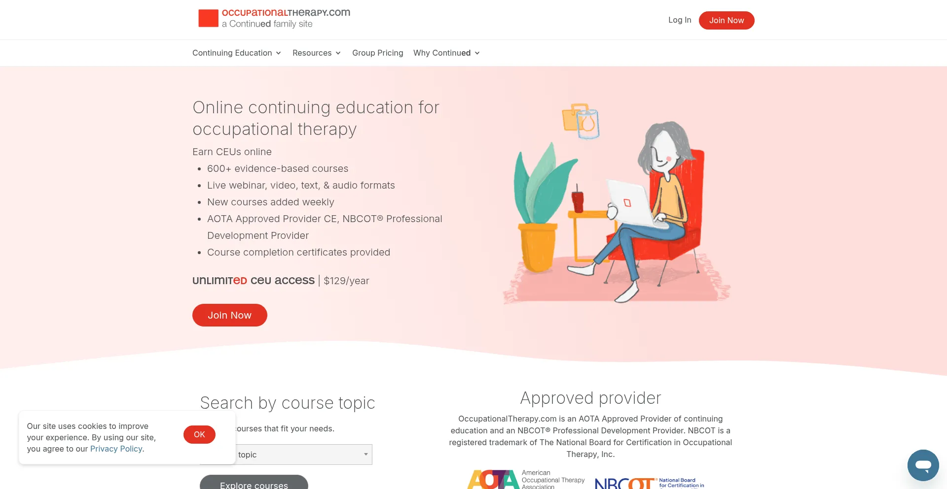 Website screenshot of Occupationaltherapy.com