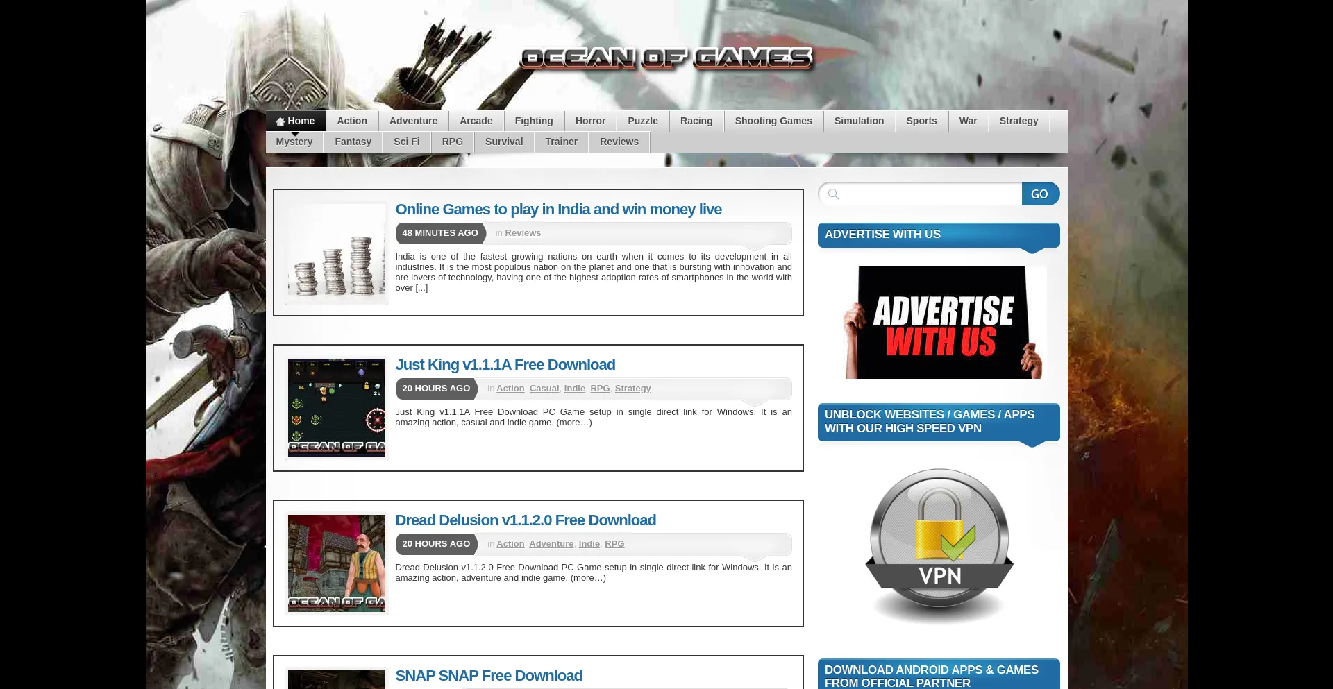 Website screenshot of Oceanofgames.com