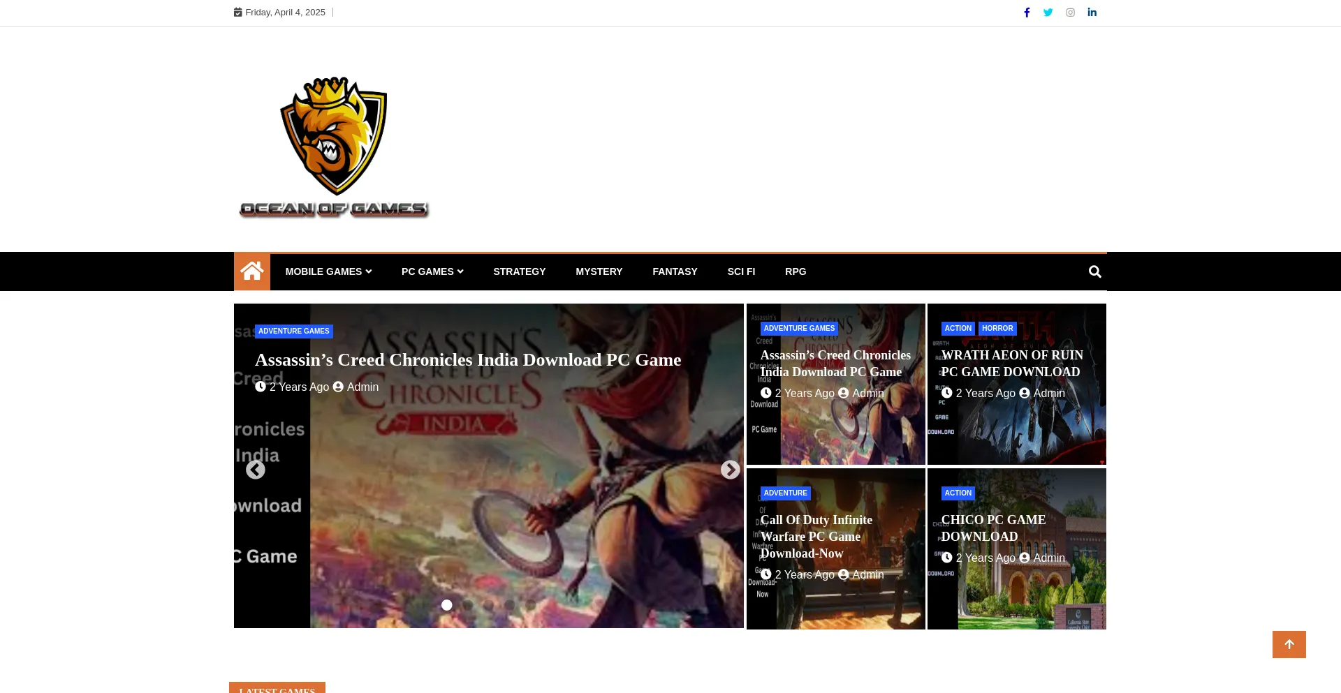 Website screenshot of Oceansgames.co
