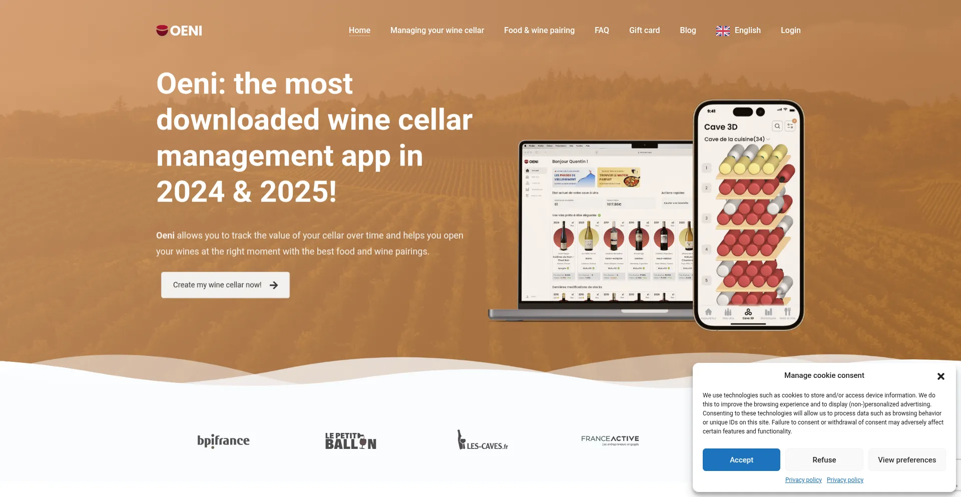 Website screenshot of Oeni.app