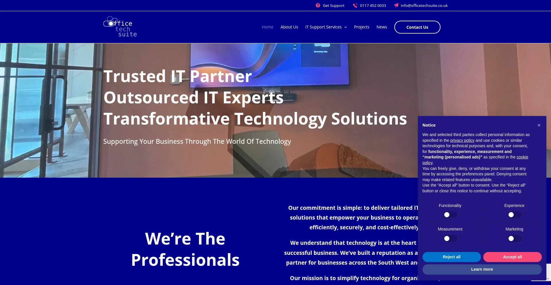 Website screenshot of Officetechsuite.co.uk