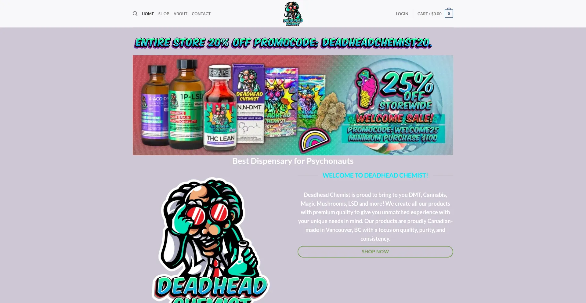 Website screenshot of Officialdeadheadchemist.com