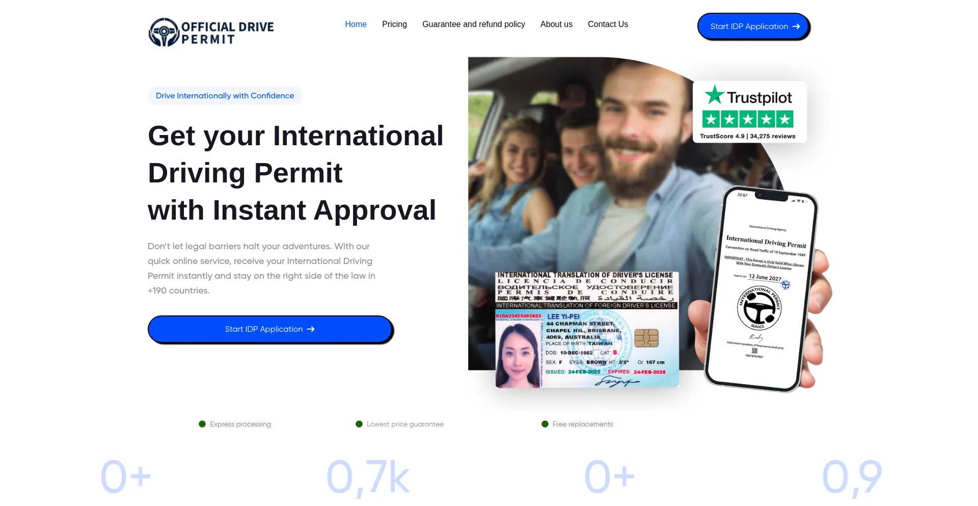 Website screenshot of Officialdrivepermit.org