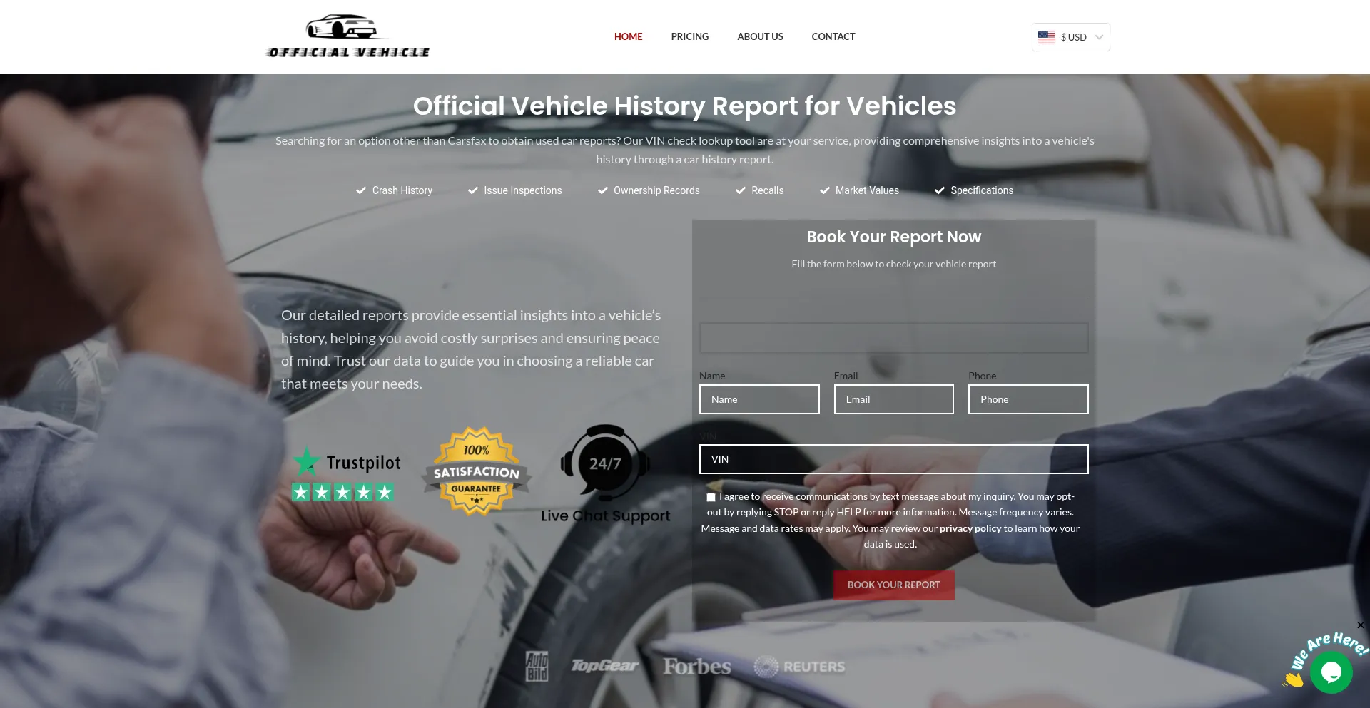 Website screenshot of Officialvehicle.com