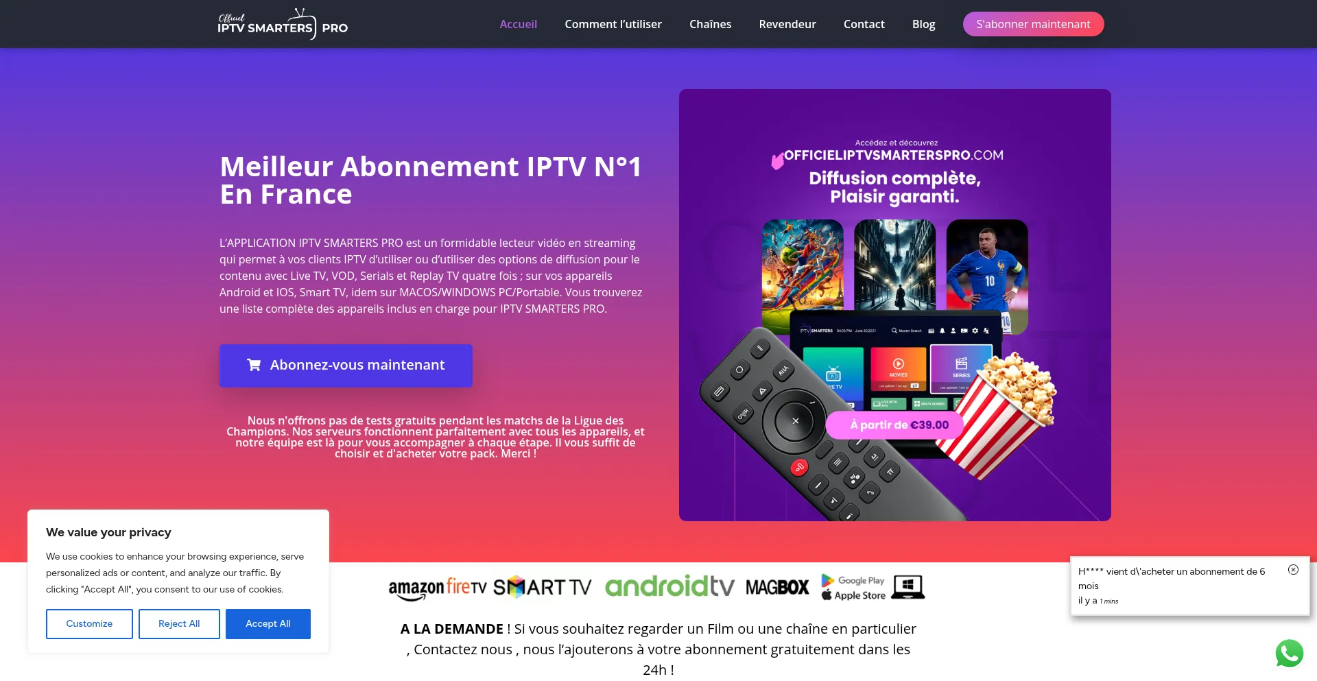 Website screenshot of Officieliptvsmarterspro.fr