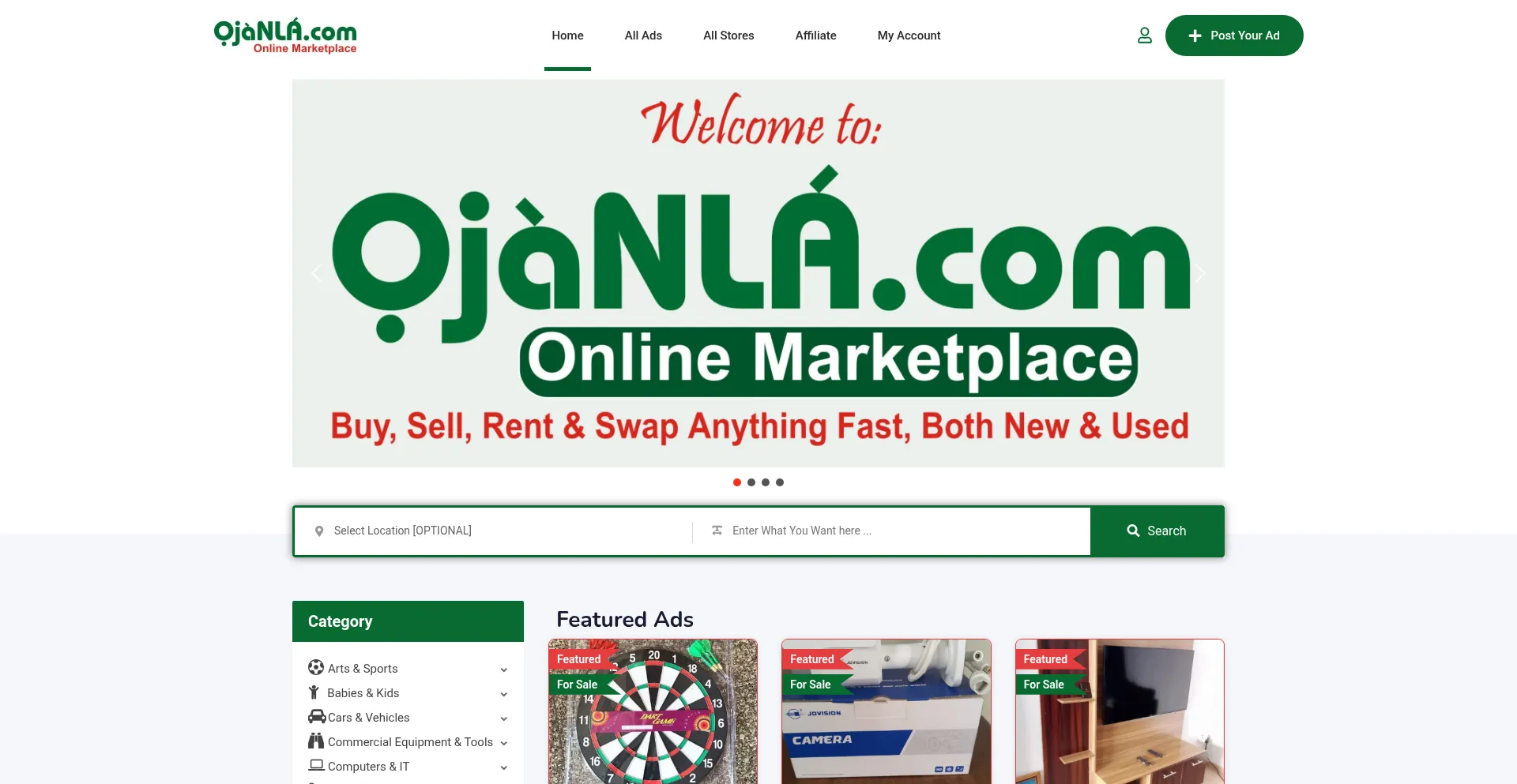 Website screenshot of Ojanla.com