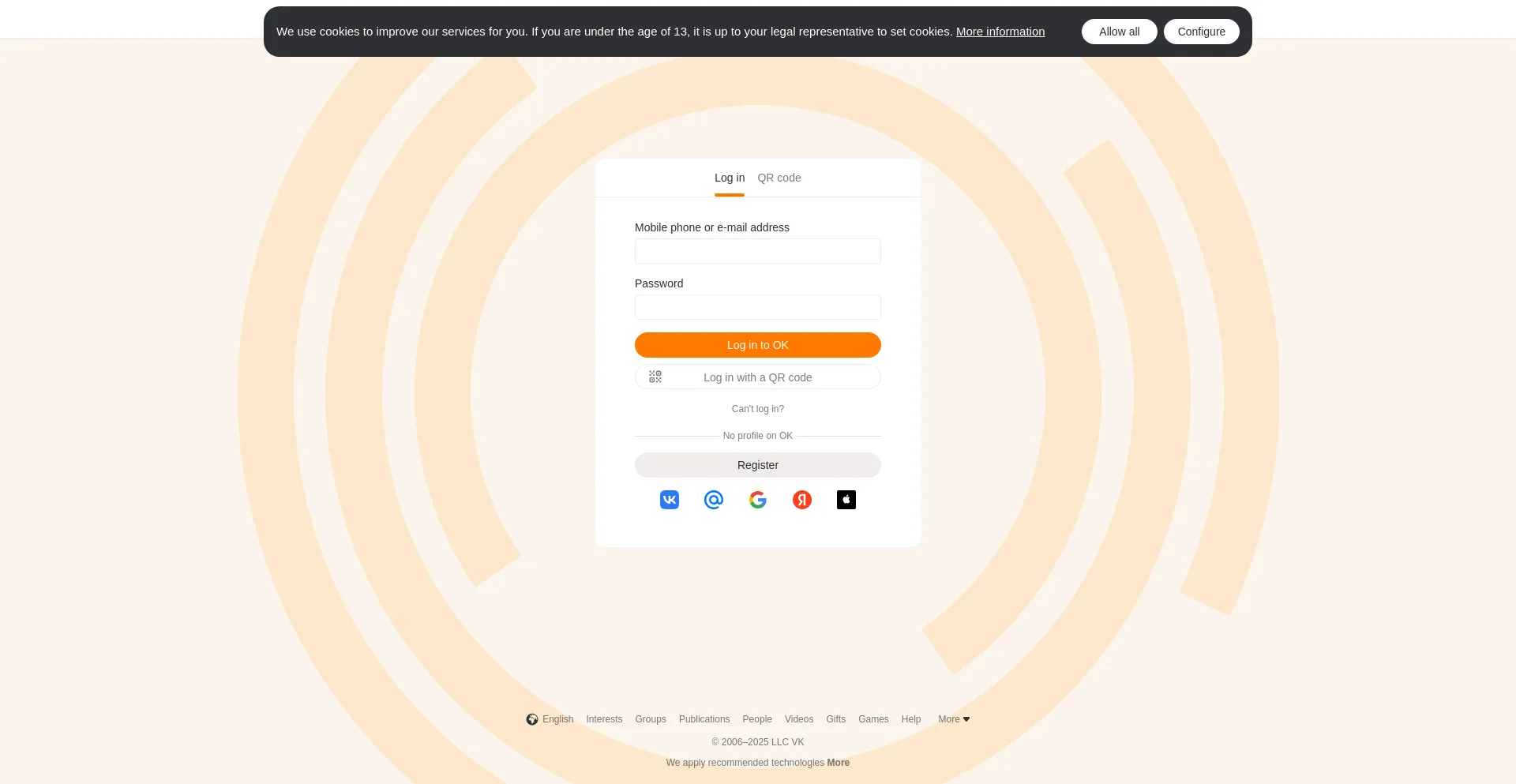 Website screenshot of Ok.ru