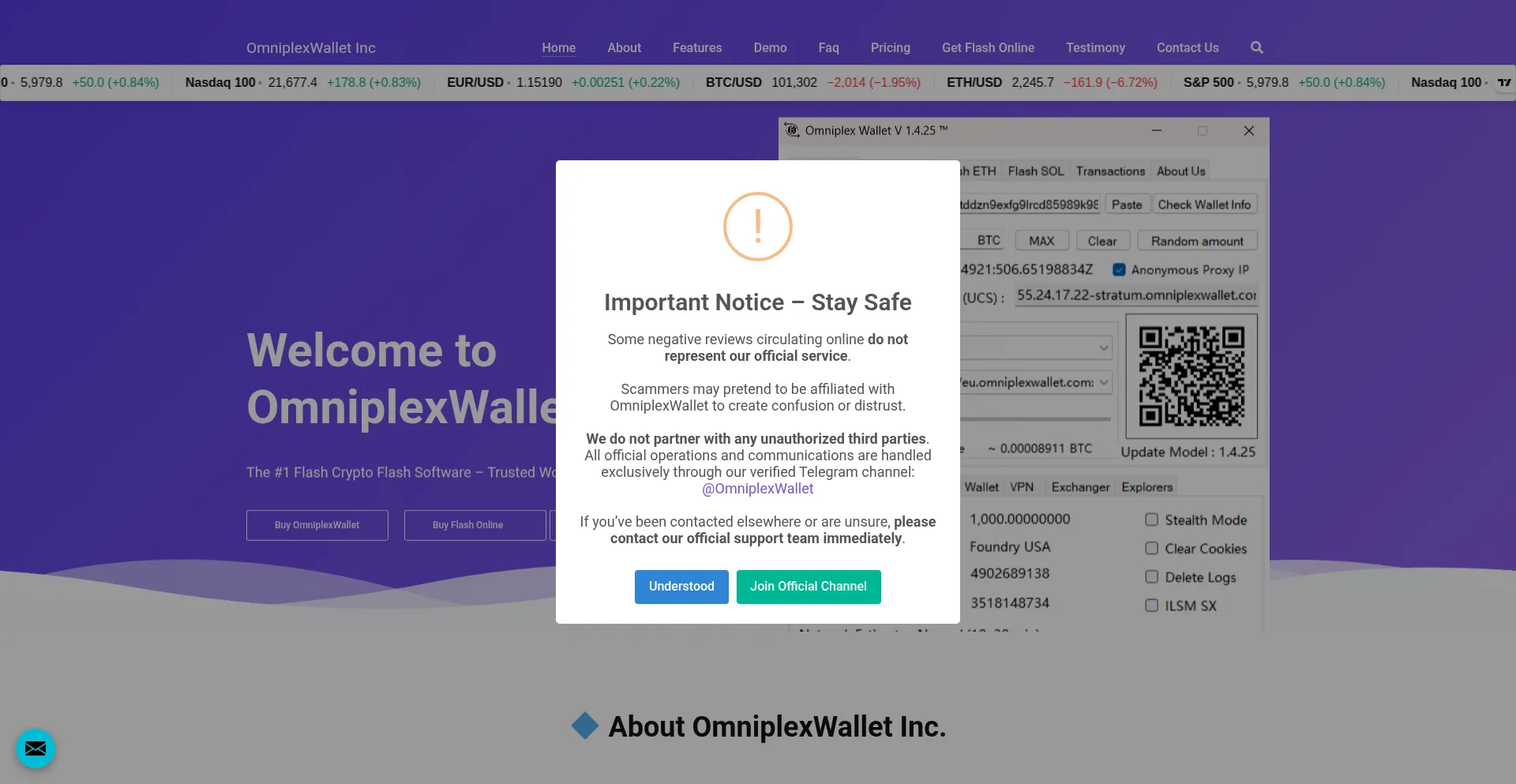 Website screenshot of Omniplexwallet.com