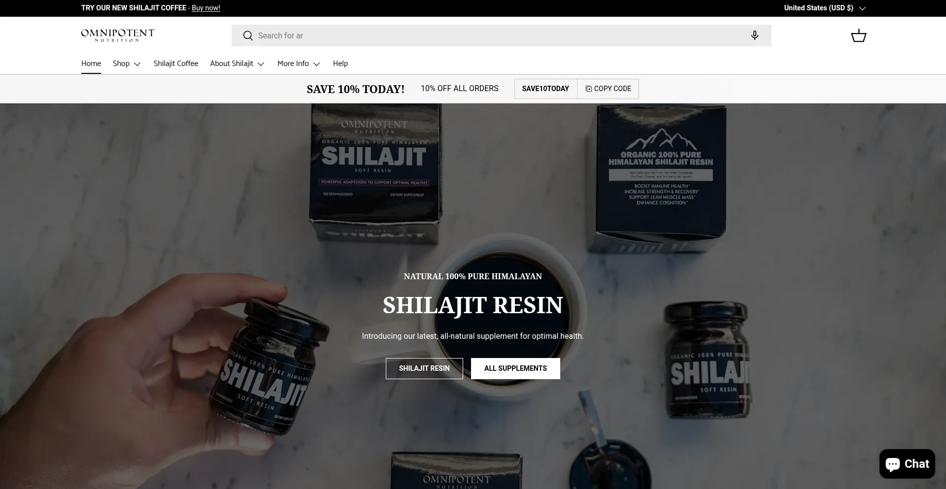 Website screenshot of Omnipotentnutrition.com