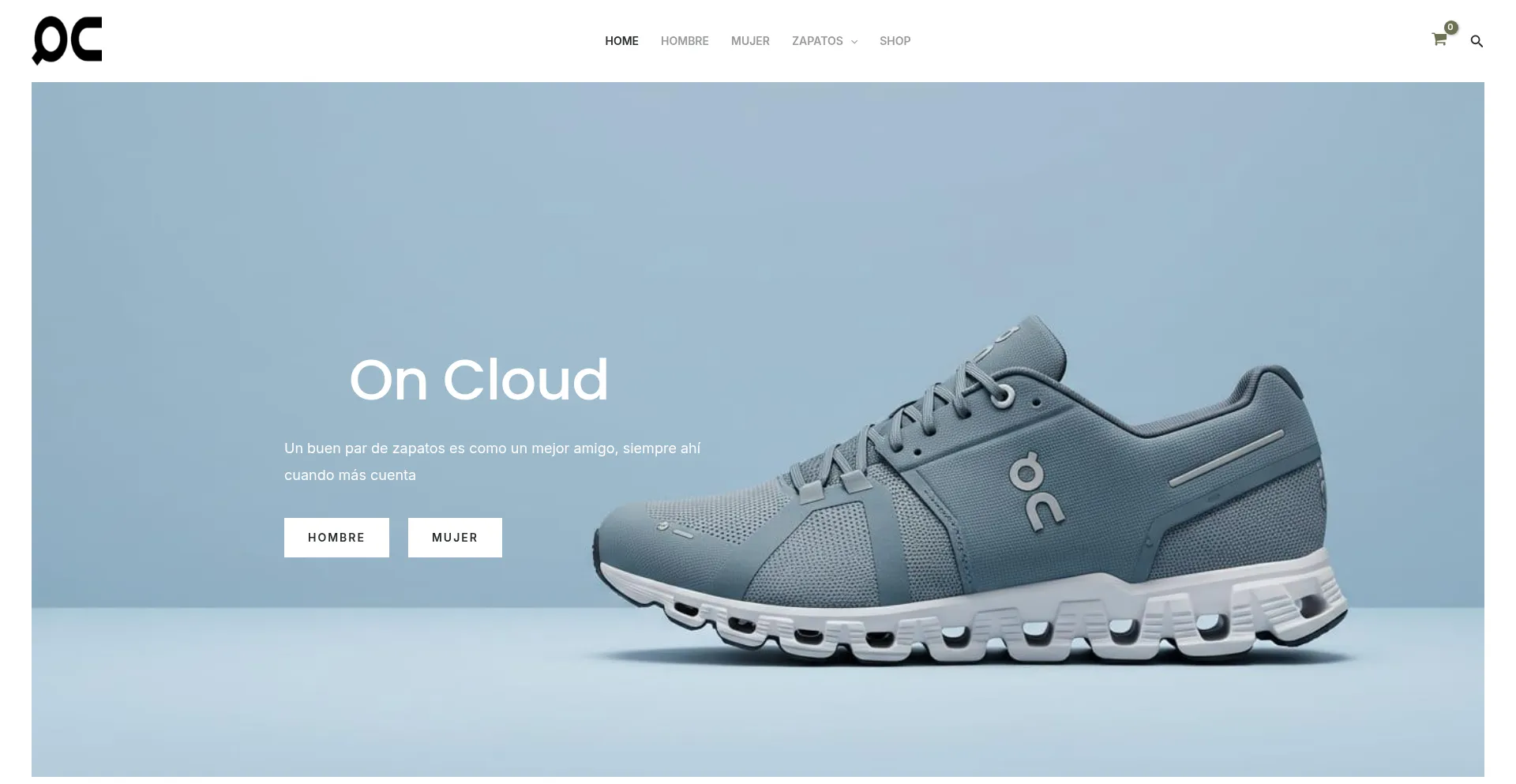 Website screenshot of Oncloudshoes.com.mx