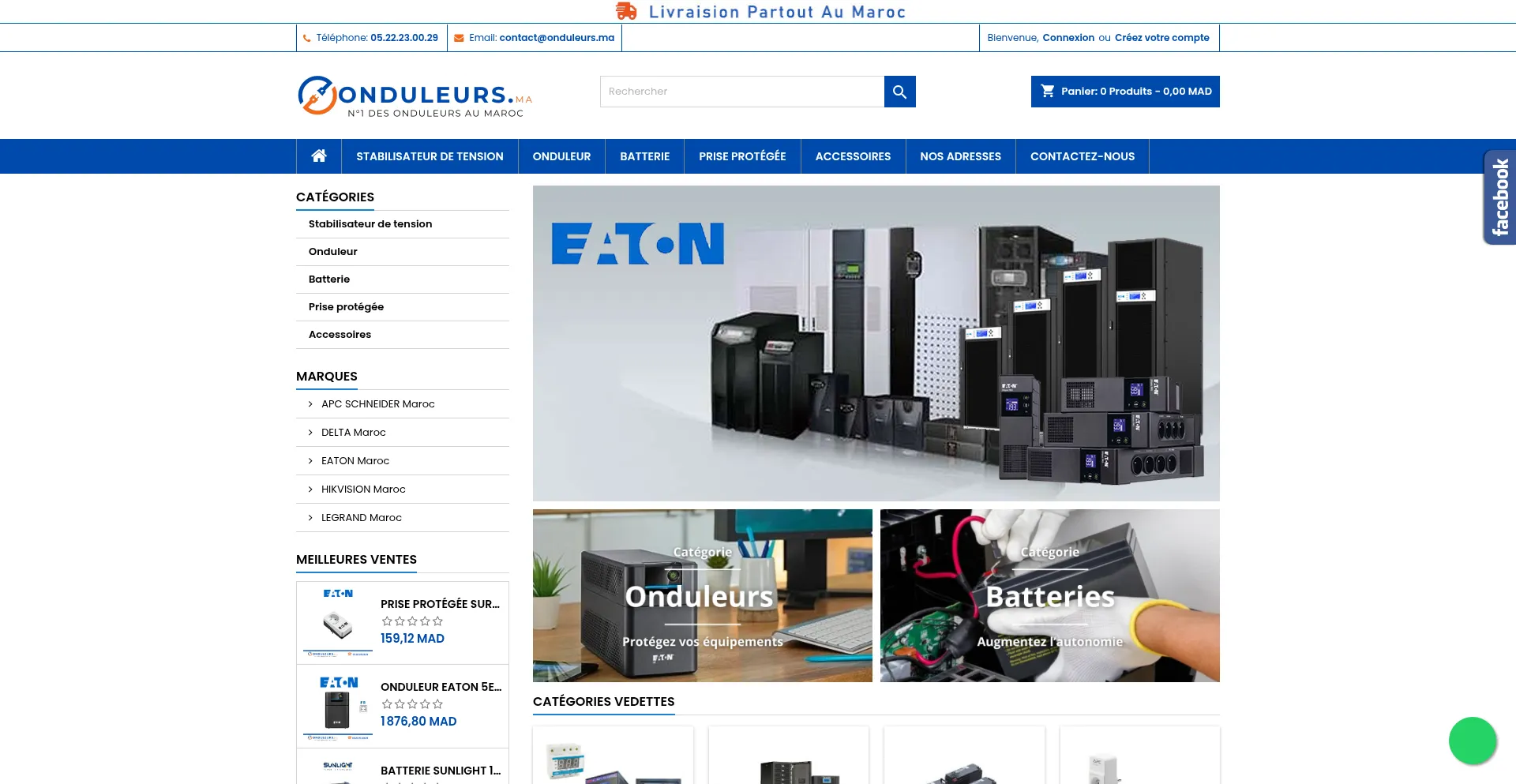 Website screenshot of Onduleurs.ma