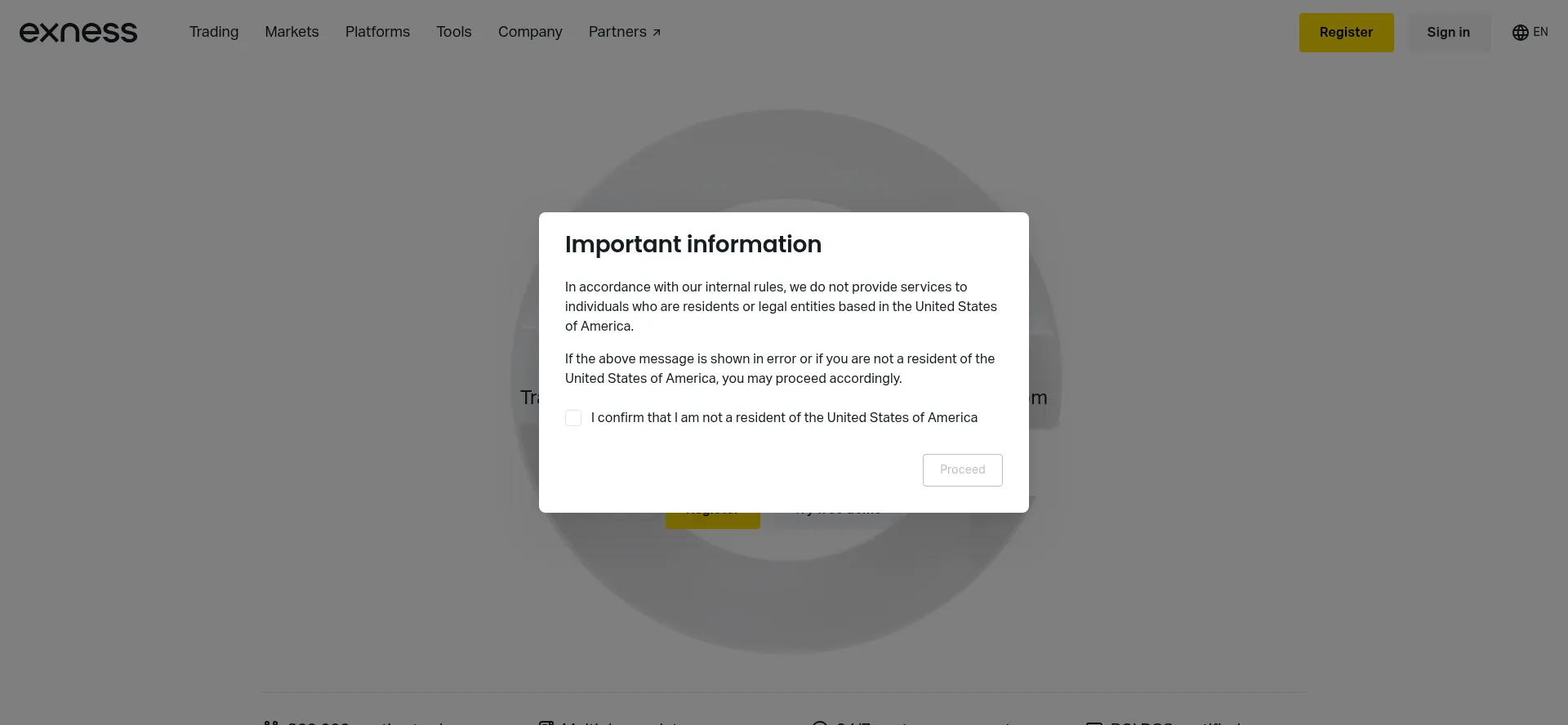 Website screenshot of One.exness-track.com