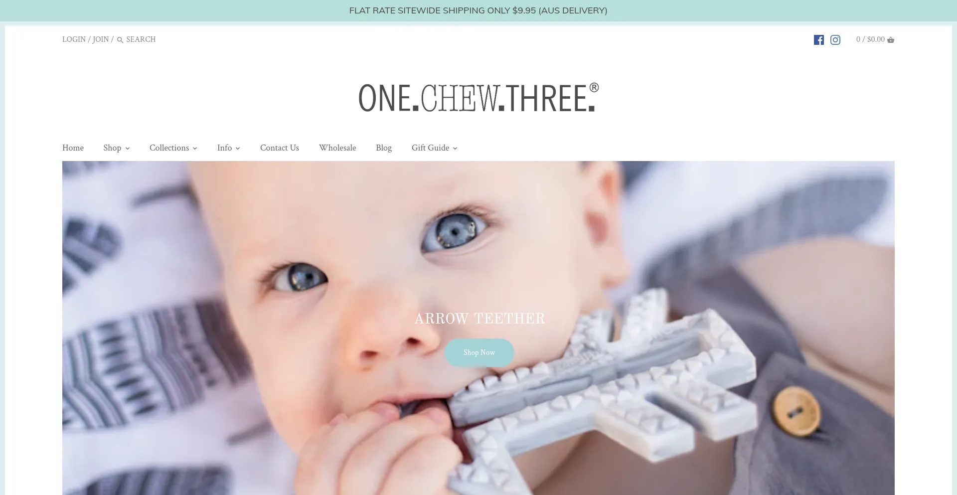 Website screenshot of Onechewthree.com.au